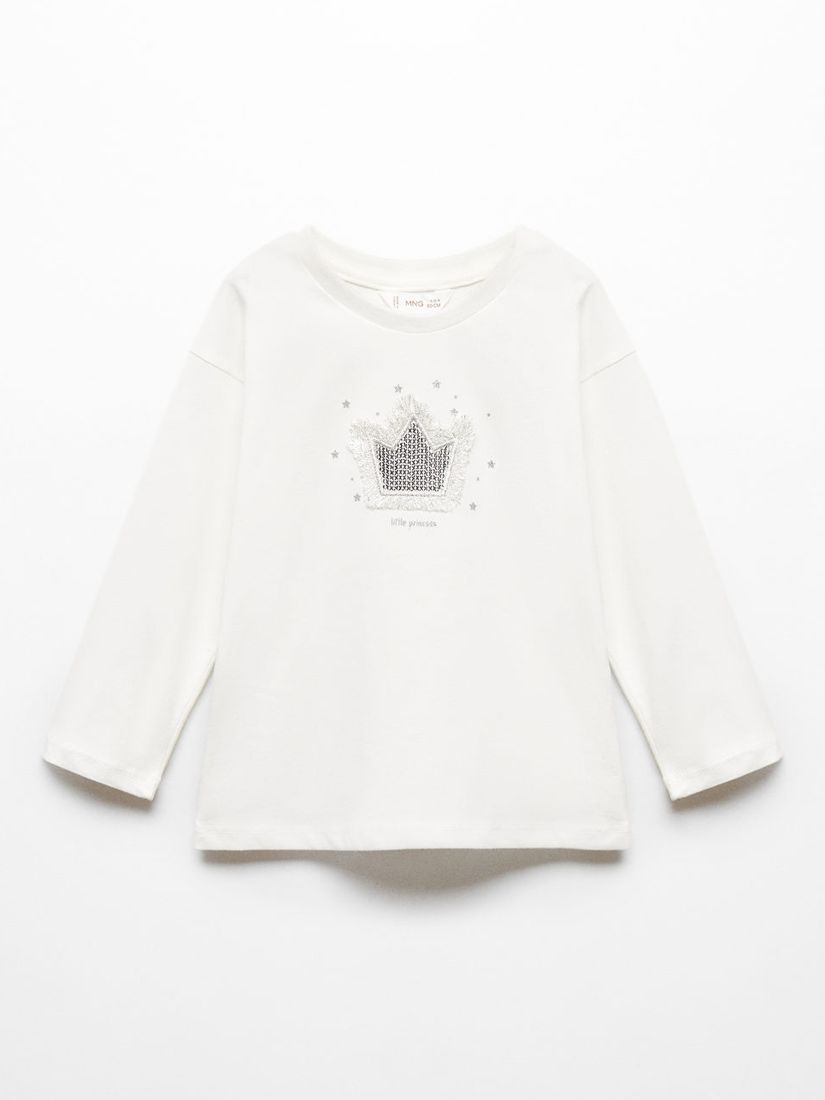 Mango Baby Little Princess Embellished T-Shirt, Natural White, 12-18 months