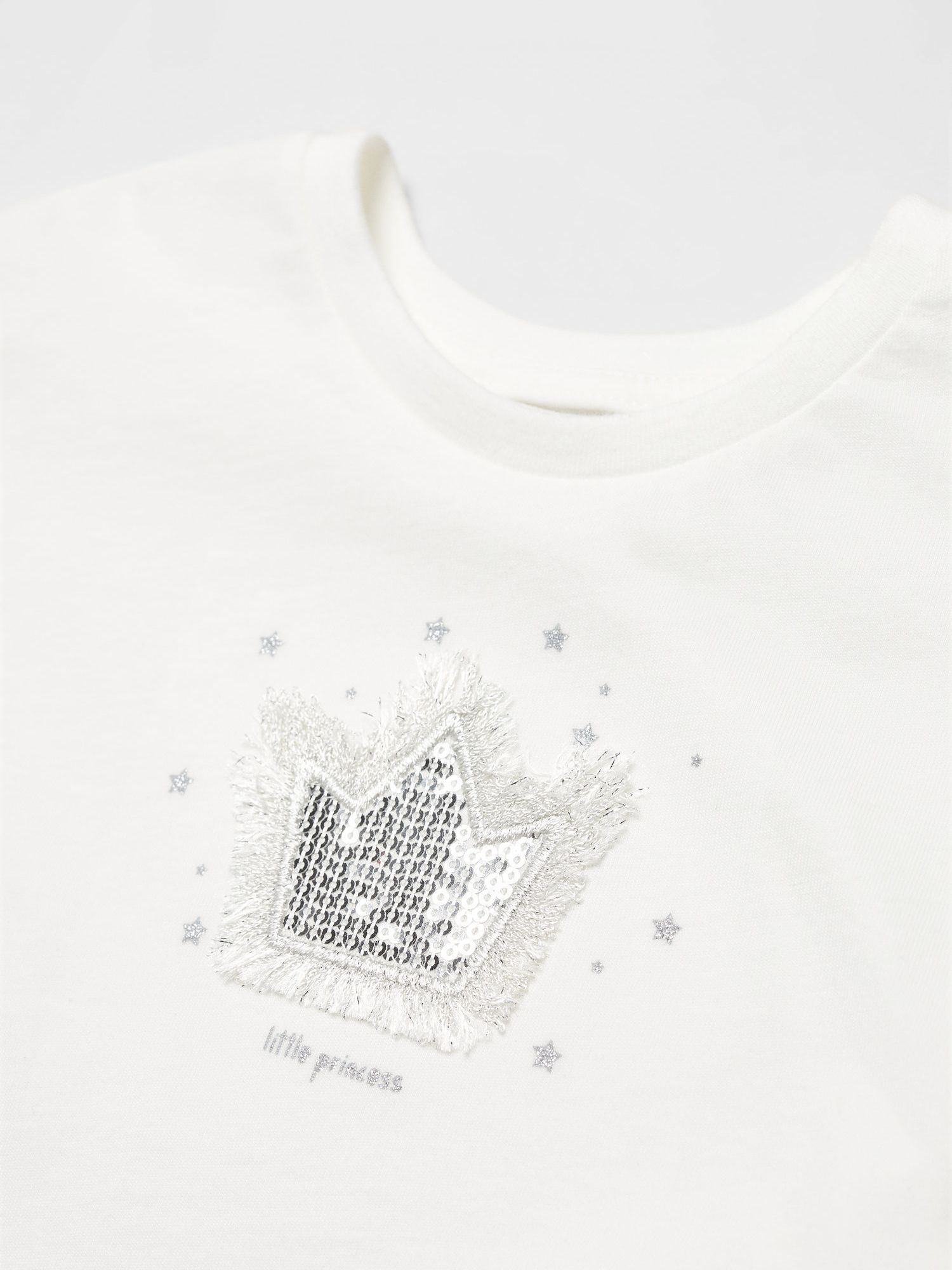 Mango Baby Little Princess Embellished T-Shirt, Natural White, 12-18 months