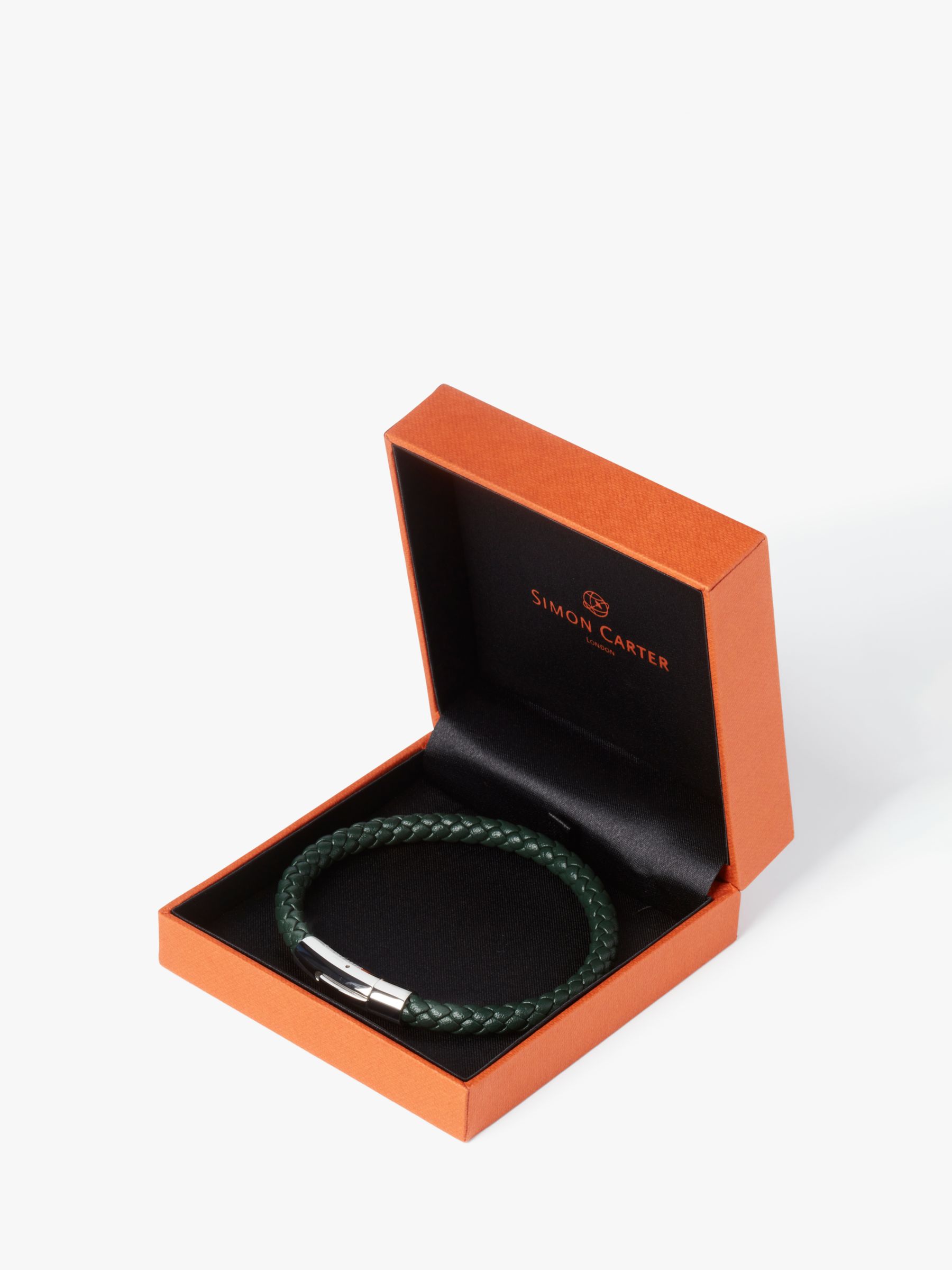 Buy Simon Carter Newquay Braided Leather Bracelet, Green Online at johnlewis.com