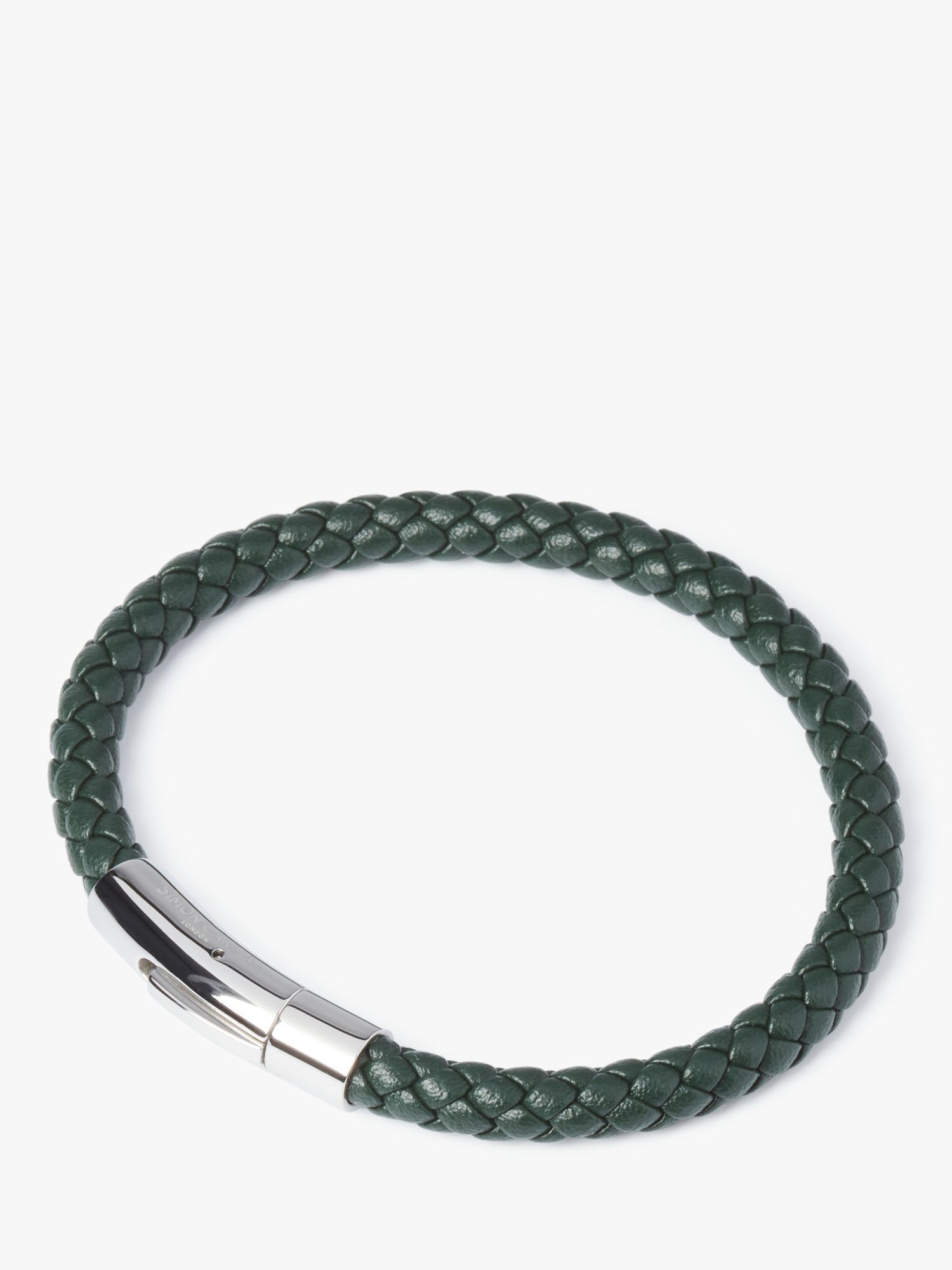 Simon Carter Newquay Braided Leather Bracelet, Green