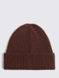 Moss Cashmere Blend Ribbed Beanie, Chestnut