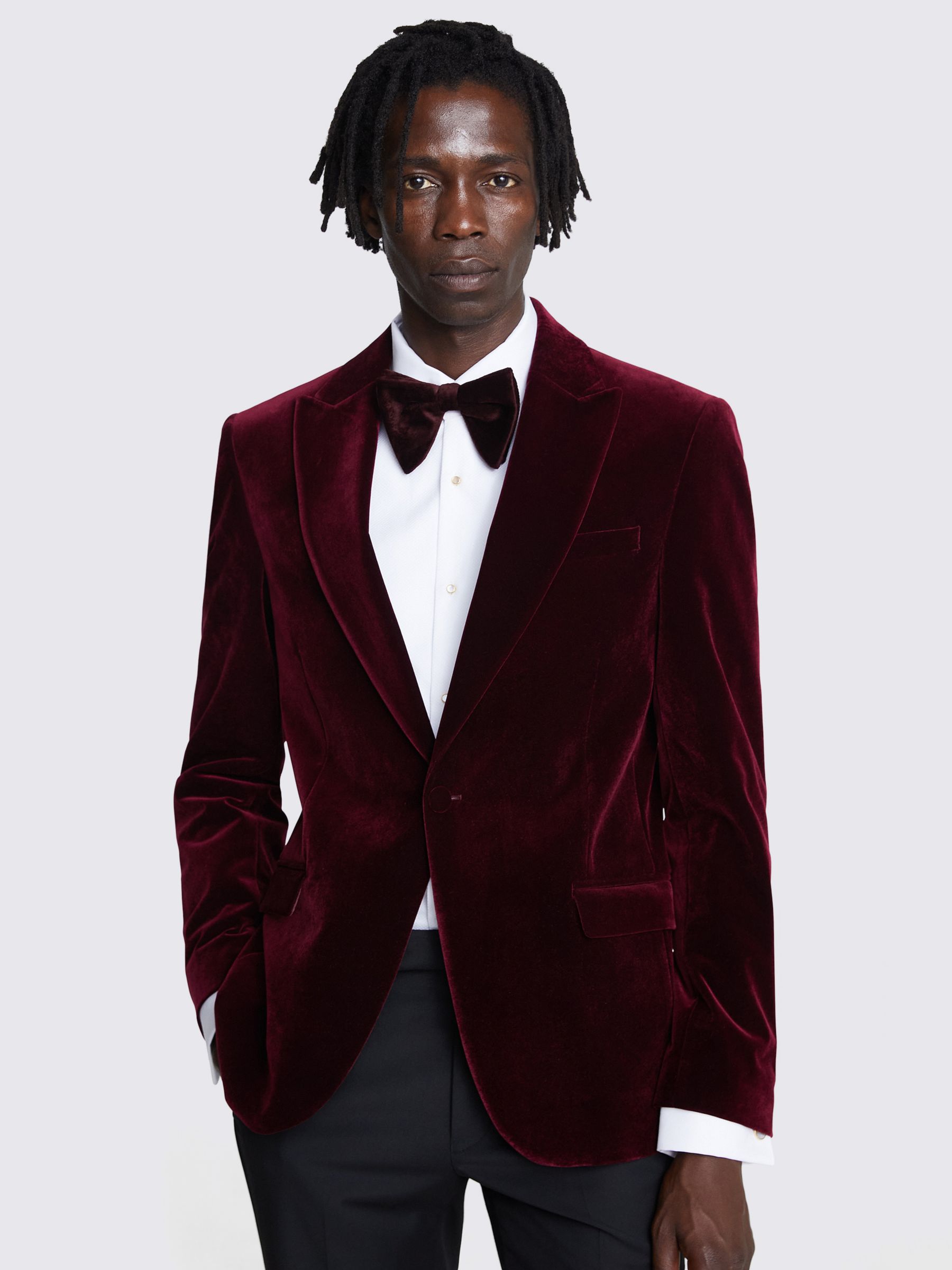 Moss Slim Fit Velvet Jacket, Burgundy