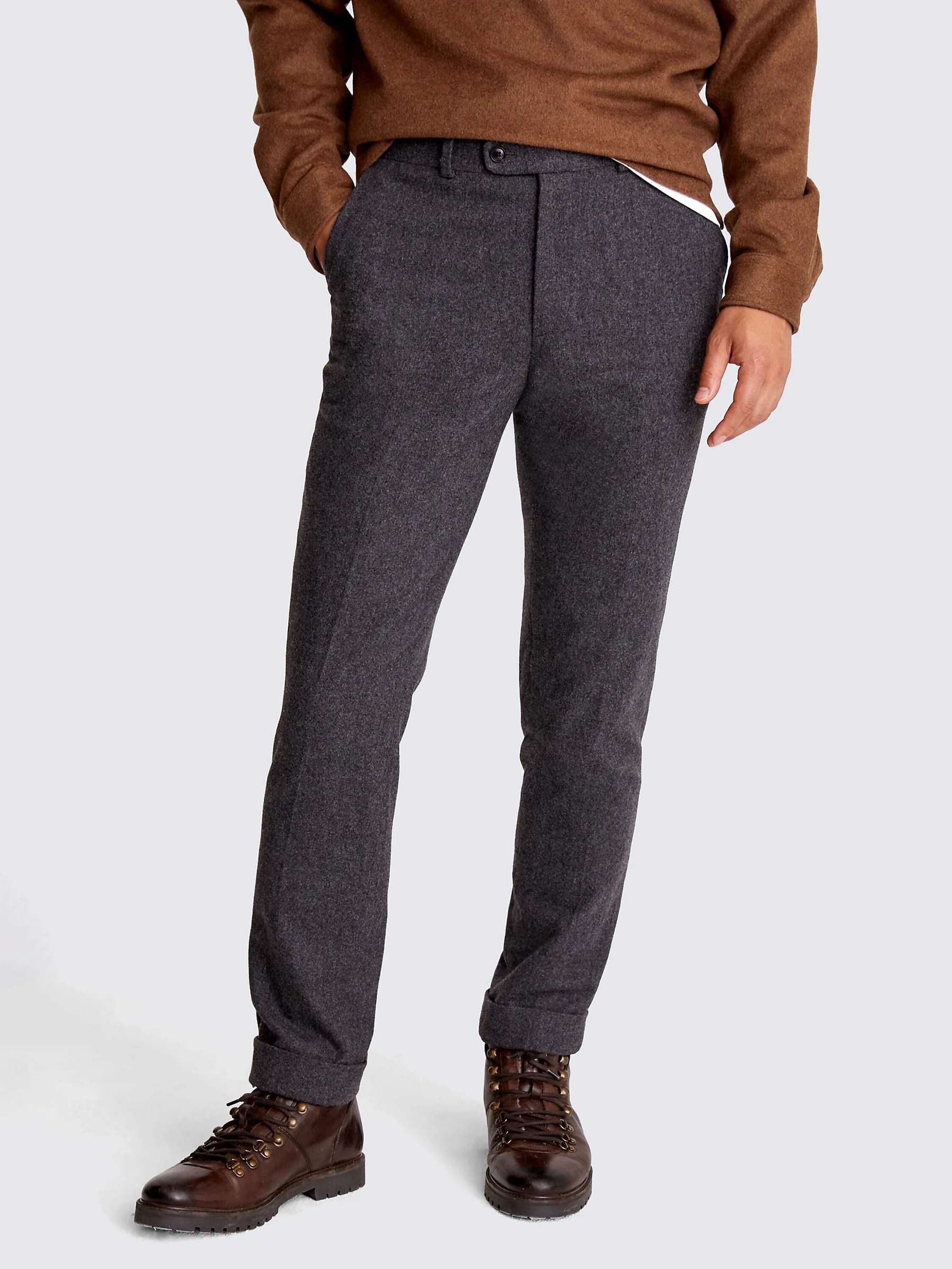 Moss Tailored Fit Flannel Trousers, Charcoal at John Lewis & Partners