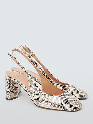 John Lewis Cilla Snake Print Leather Court Shoes, Neutral Beige
