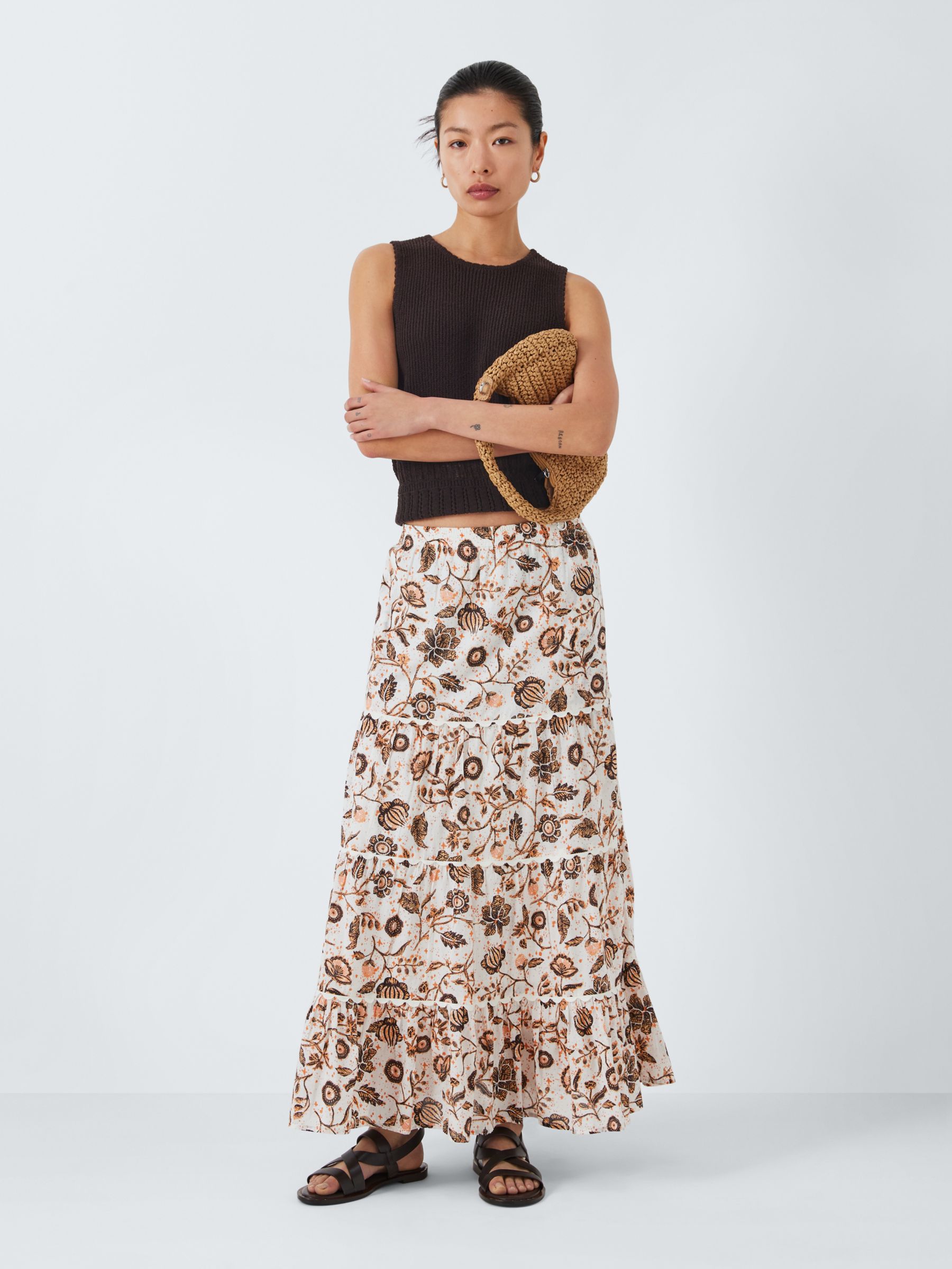 Buy AND/OR Francisca Floral Tiered Skirt, Cream/Multi Online at johnlewis.com
