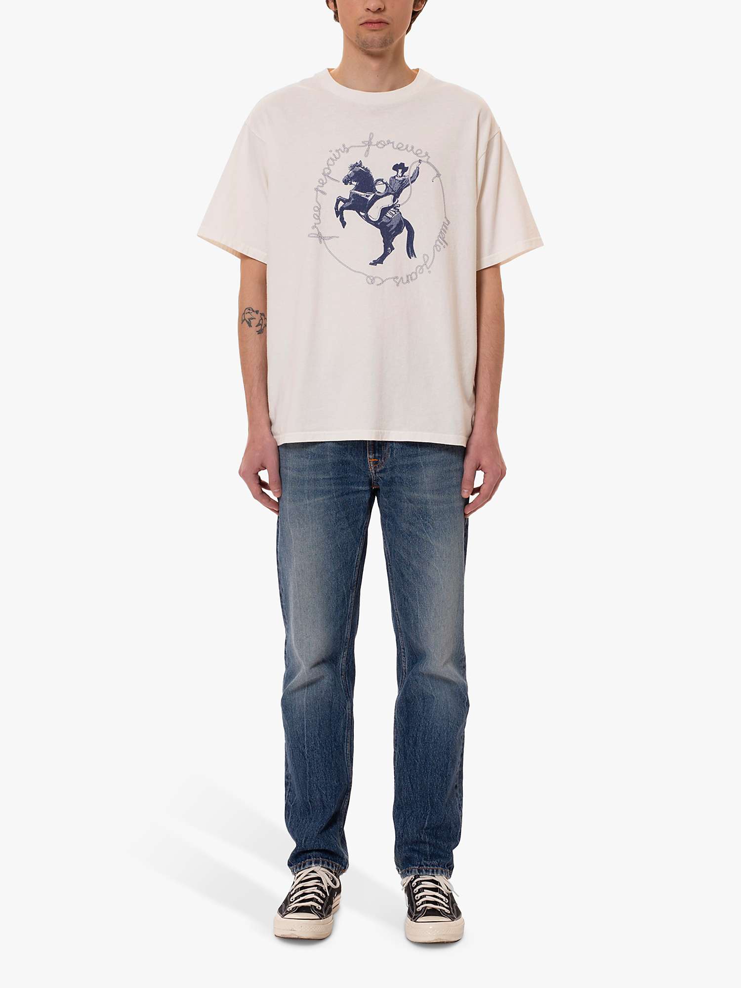 Buy Nudie Jeans Koffe Organic Cotton T-Shirt, White/Blue Online at johnlewis.com
