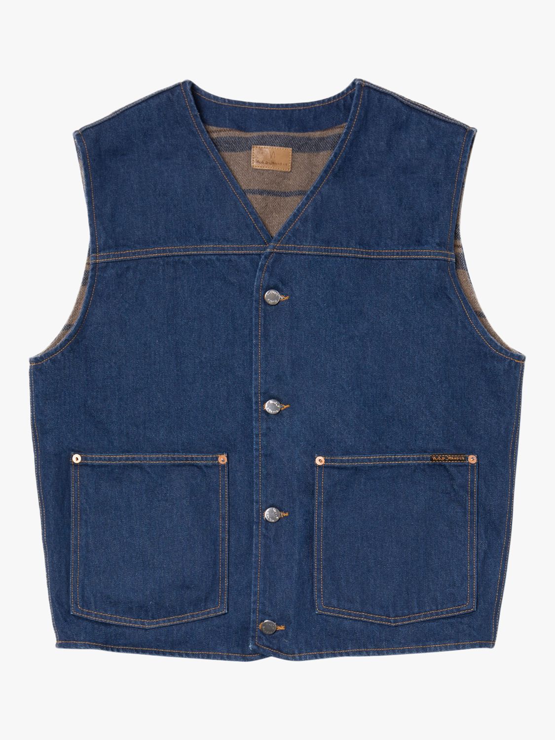 Nudie Jeans Harry Organic Cotton Denim Vest, Blue at John Lewis & Partners