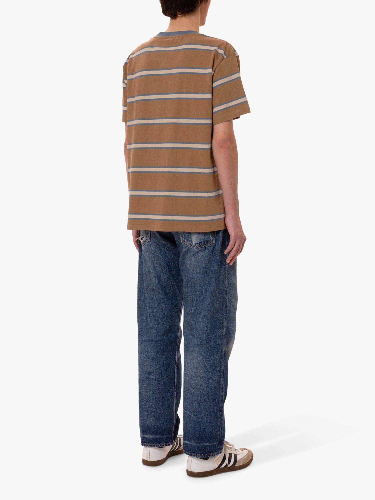 Nudie Jeans Leffe Stripe T-Shirt, Brown/White, XL