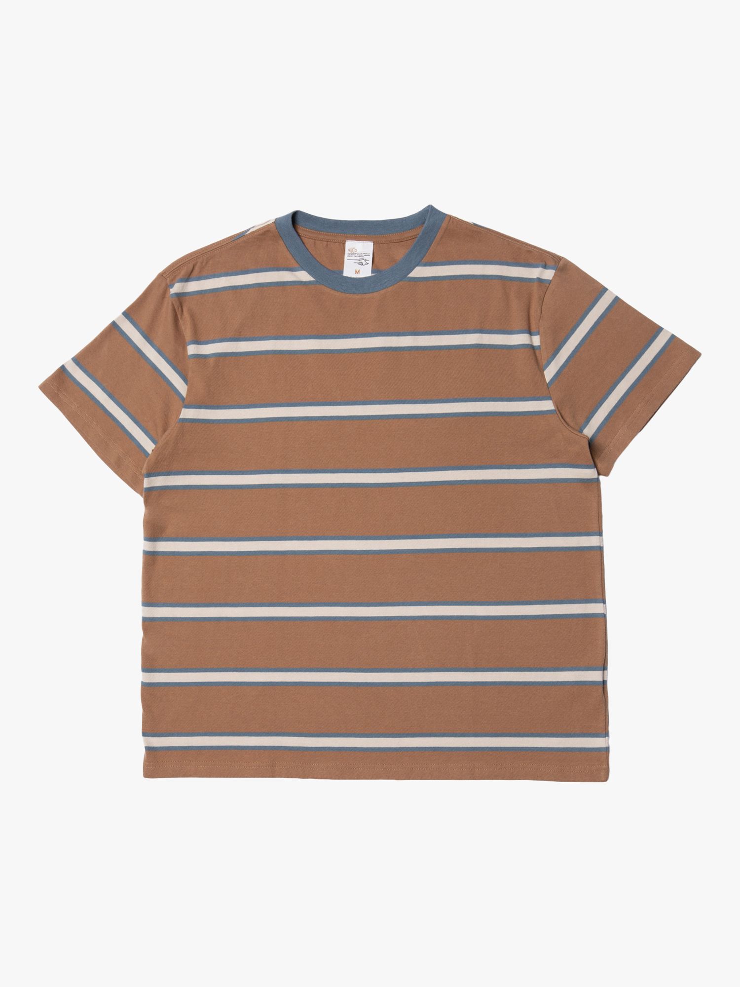 Nudie Jeans Leffe Stripe T-Shirt, Brown/White at John Lewis & Partners