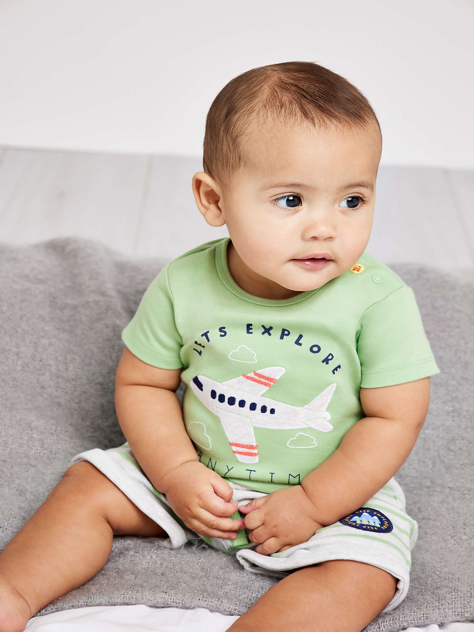 Buy Mini Cuddles Baby Aeroplane Graphic Bodysuit & Shorts Set, Green/Multi Online at johnlewis.com