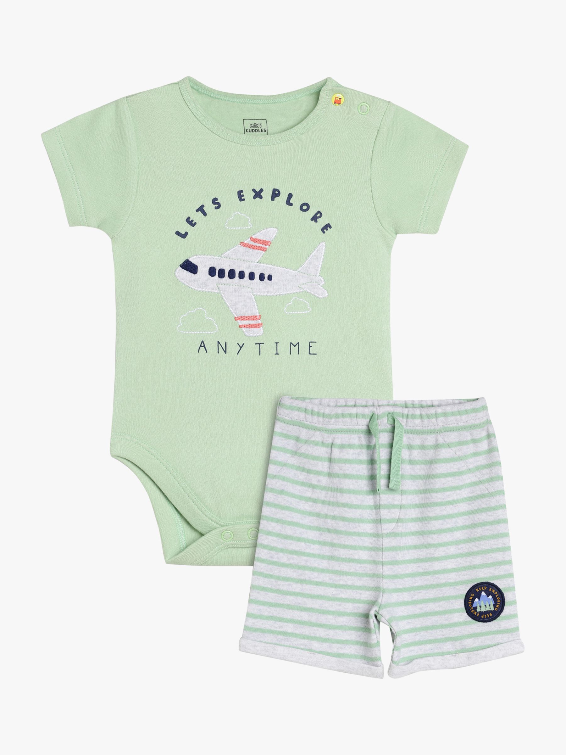 Mini Cuddles Baby Aeroplane Graphic Bodysuit & Shorts Set, Green/Multi, 0-3 months