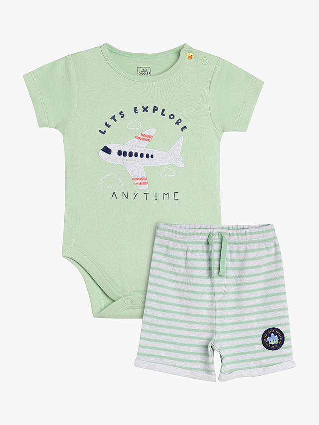 Mini Cuddles Baby Aeroplane Graphic Bodysuit & Shorts Set, Green/Multi
