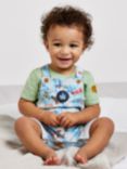 Mini Cuddles Baby Badge T-Shirt & Globe Trotter Print Dungarees Set, Grey/Multi