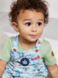 Mini Cuddles Baby Badge T-Shirt & Globe Trotter Print Dungarees Set, Grey/Multi
