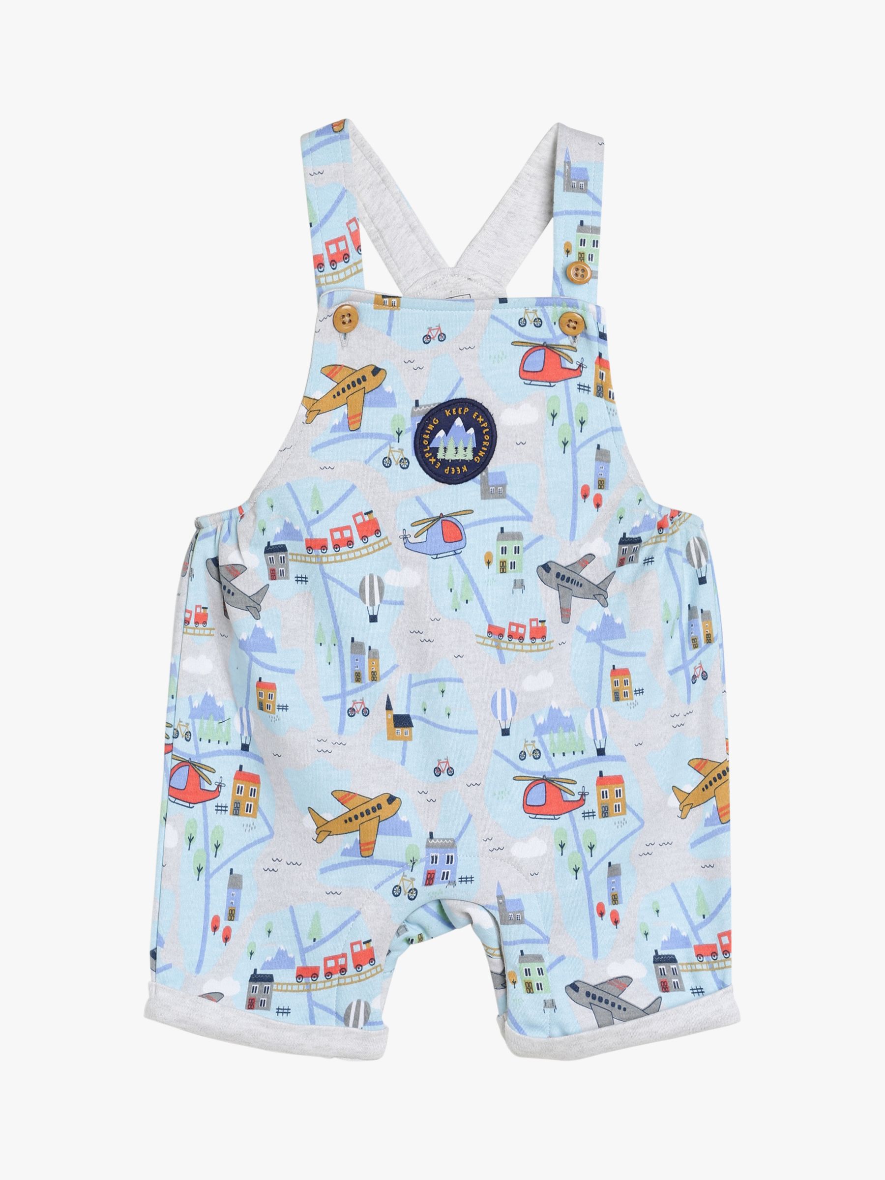 Buy Mini Cuddles Baby Badge T-Shirt & Globe Trotter Print Dungarees Set, Grey/Multi Online at johnlewis.com
