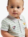 Mini Cuddles Baby Stripe Vehicle Print Polo Style Romper, Green/Multi