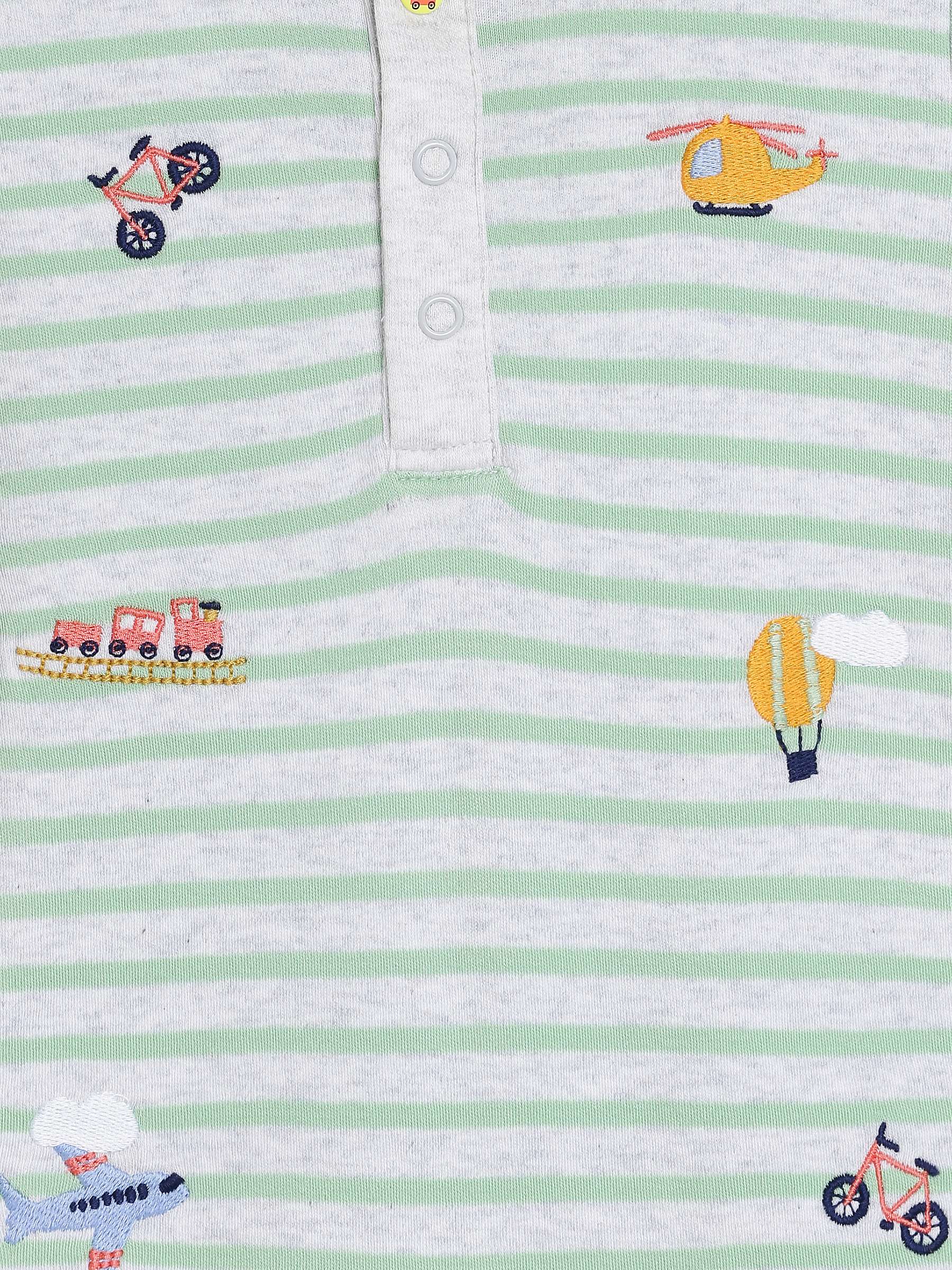 Buy Mini Cuddles Baby Stripe Vehicle Print Polo Style Romper, Green/Multi Online at johnlewis.com