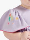 Mini Cuddles Baby Floral Embroidered Integral Bodysuit Dress, Purple/Multi