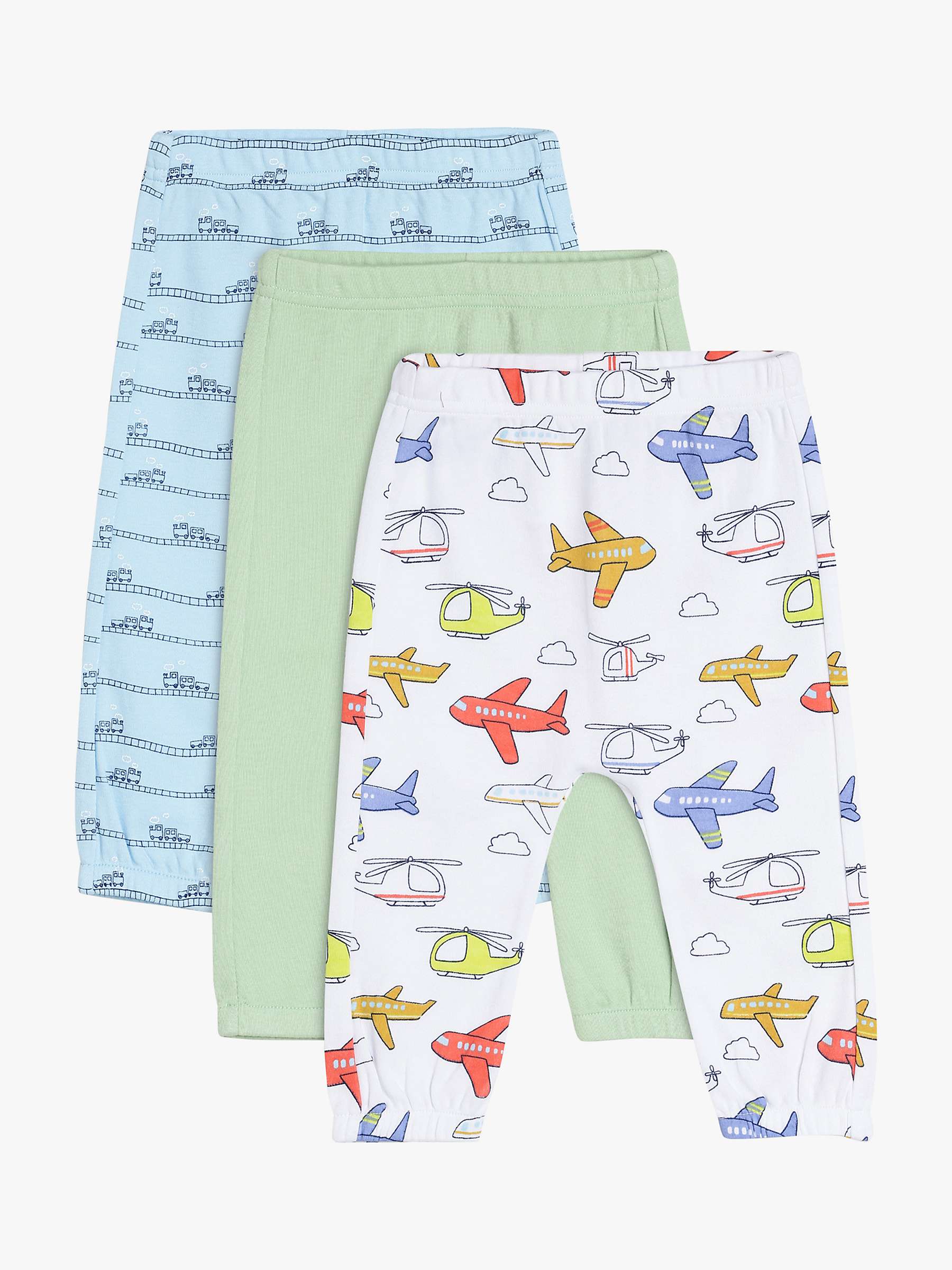 Buy Mini Cuddles Baby Badge, Planes & Trains Graphic Joggers, Pack of 3, Green/Grey Online at johnlewis.com