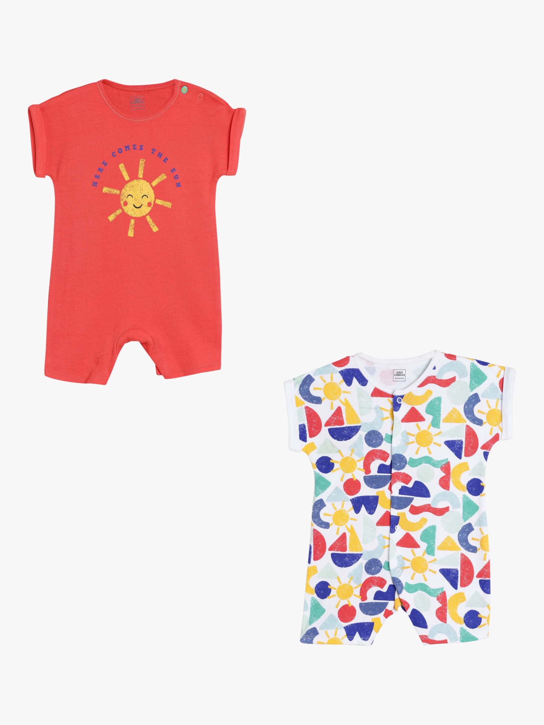 Mini Cuddles Baby Sun & Coastal Graphic Romper, Pack of 2, Red/Multi, 3-6 months