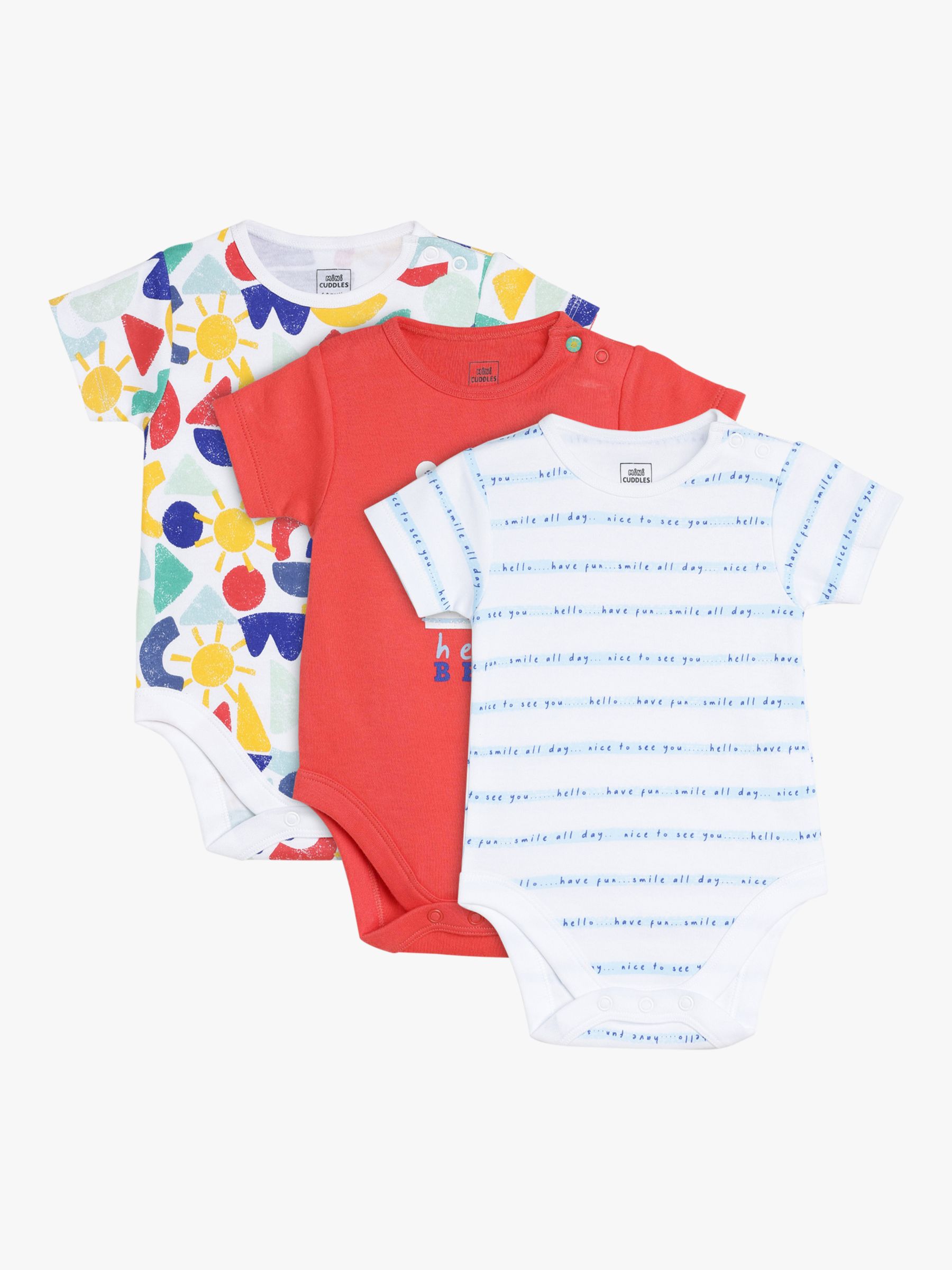 Mini Cuddles Baby Bear, Coastal Graphic & Nautical Stripe Bodysuits, Pack Of 3, White/Multi, 6-9 months