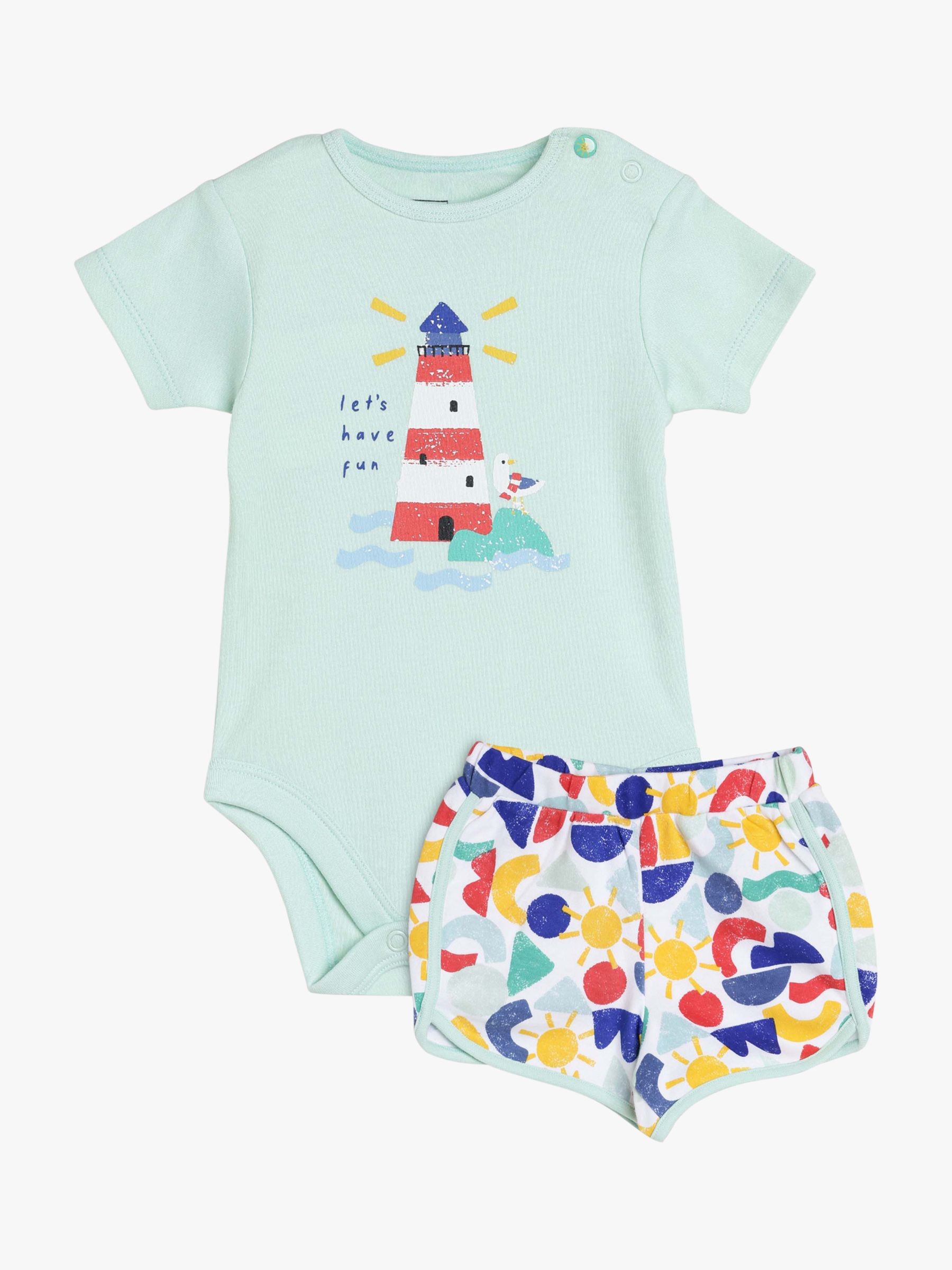 Mini Cuddles Baby Lighthouse Graphic Bodysuit & Shorts Set, Green/Multi, 0-3 months
