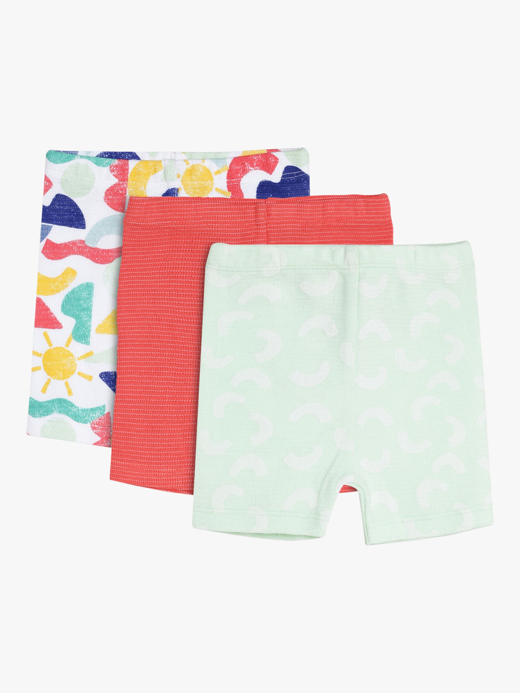 Mini Cuddles Baby Coastal Graphic & Plain Jacquard Textured Shorts, Pack of 3, Multi, 6-9 months