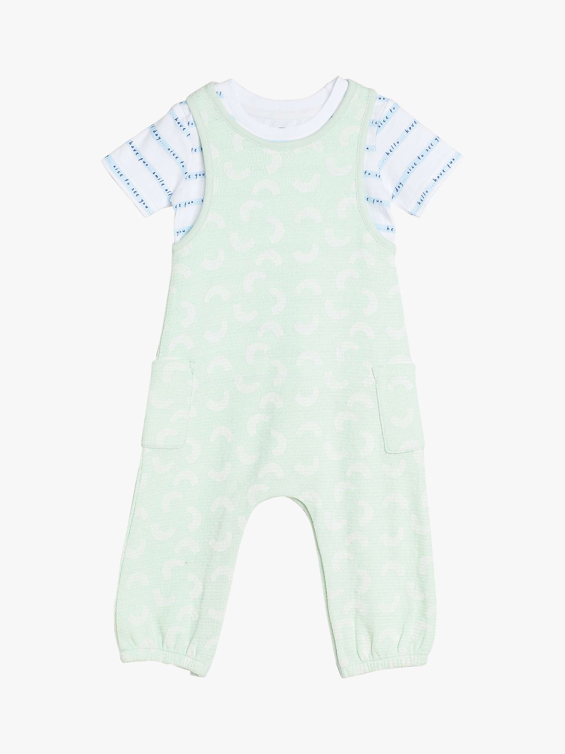 Buy Mini Cuddles Baby Stripe T-Shirt & Textured Jacquard Dungarees Set, Green/Multi Online at johnlewis.com