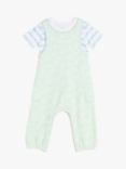 Mini Cuddles Baby Stripe T-Shirt & Textured Jacquard Dungarees Set, Green/Multi