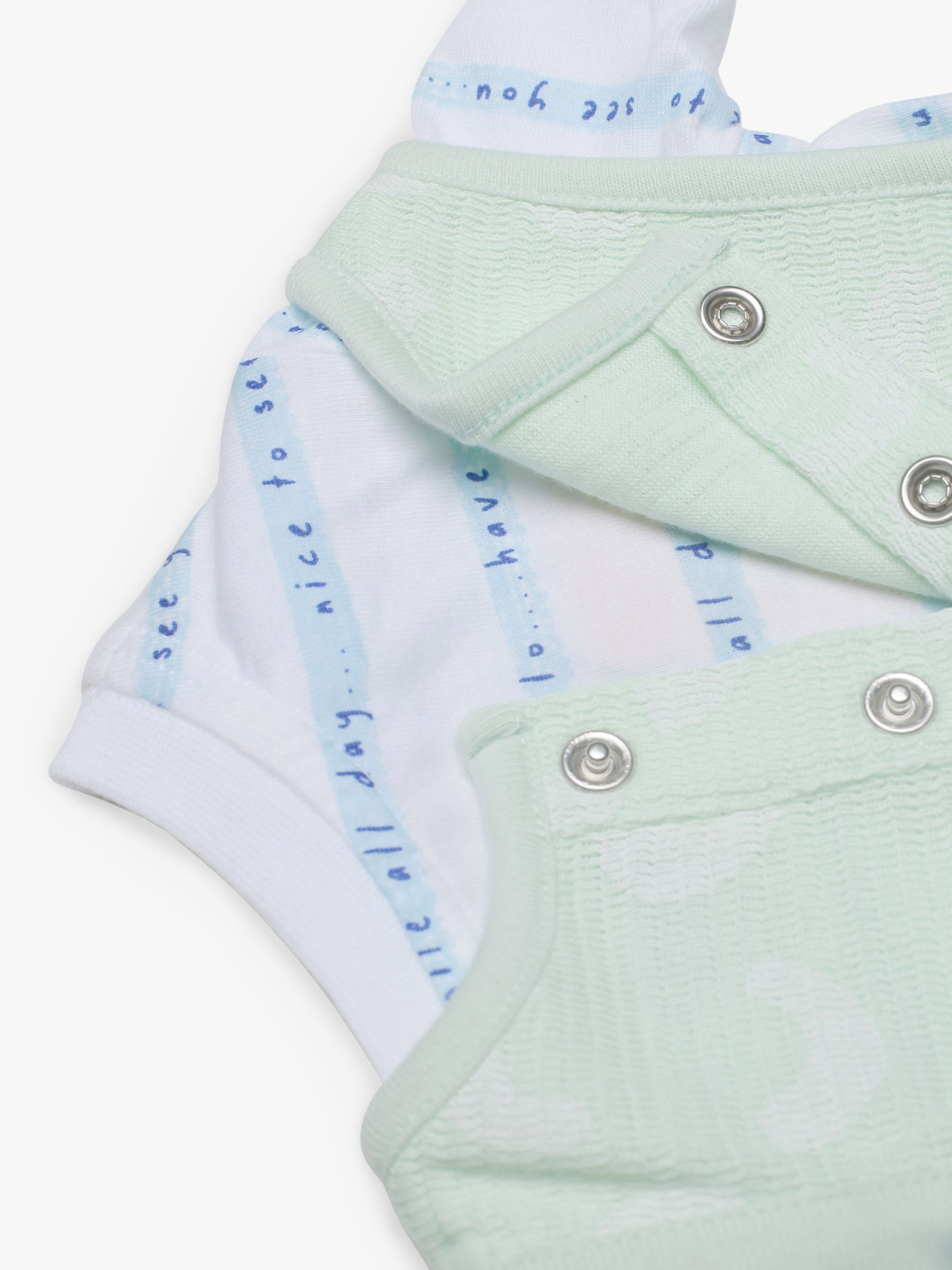Mini Cuddles Baby Stripe T-Shirt & Textured Jacquard Dungarees Set, Green/Multi, 0-3 months