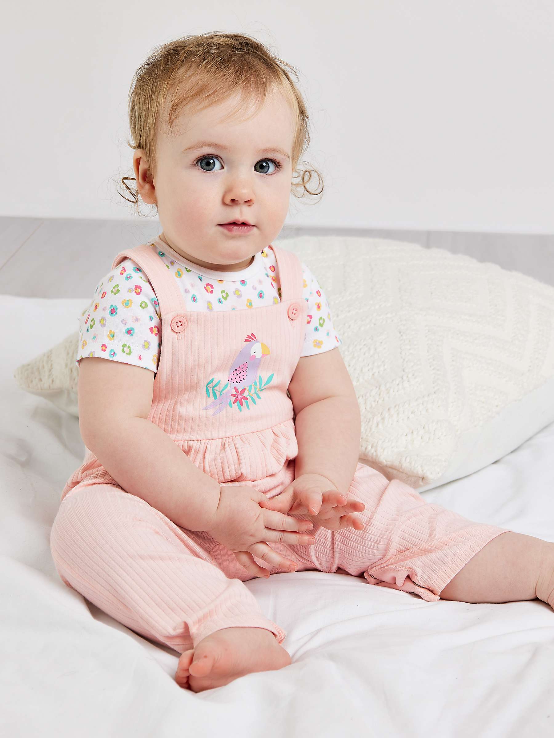 Buy Mini Cuddles Baby Floral Bodysuit & Tropical Bird Graphic Dungarees Set, Pink/Multi Online at johnlewis.com