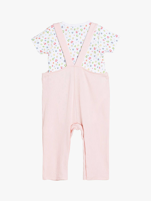Mini Cuddles Baby Floral Bodysuit & Tropical Bird Graphic Dungarees Set, Pink/Multi