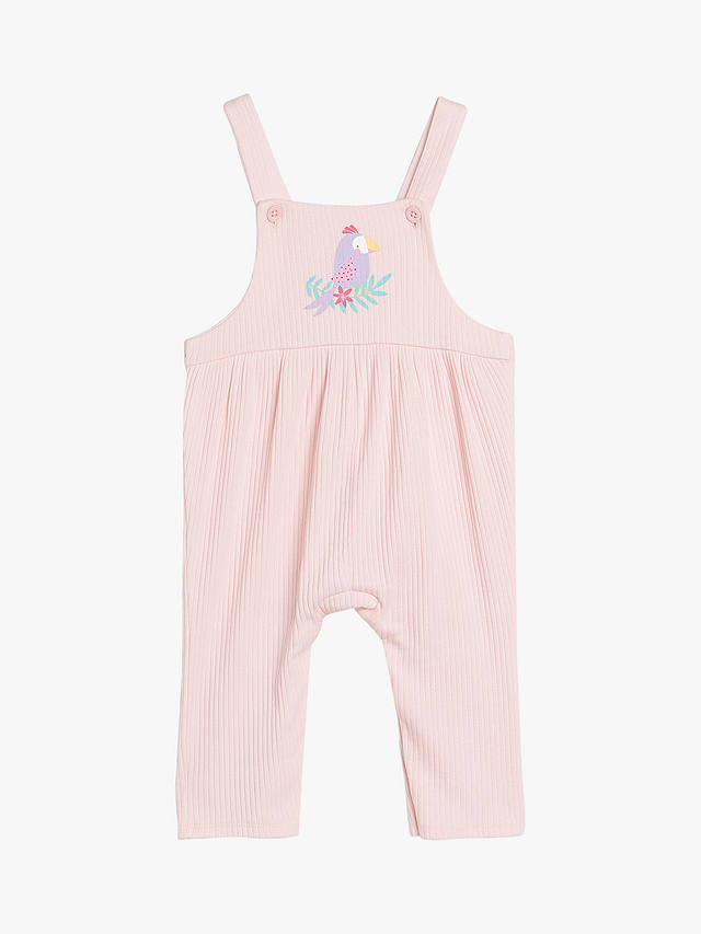Mini Cuddles Baby Floral Bodysuit & Tropical Bird Graphic Dungarees Set, Pink/Multi