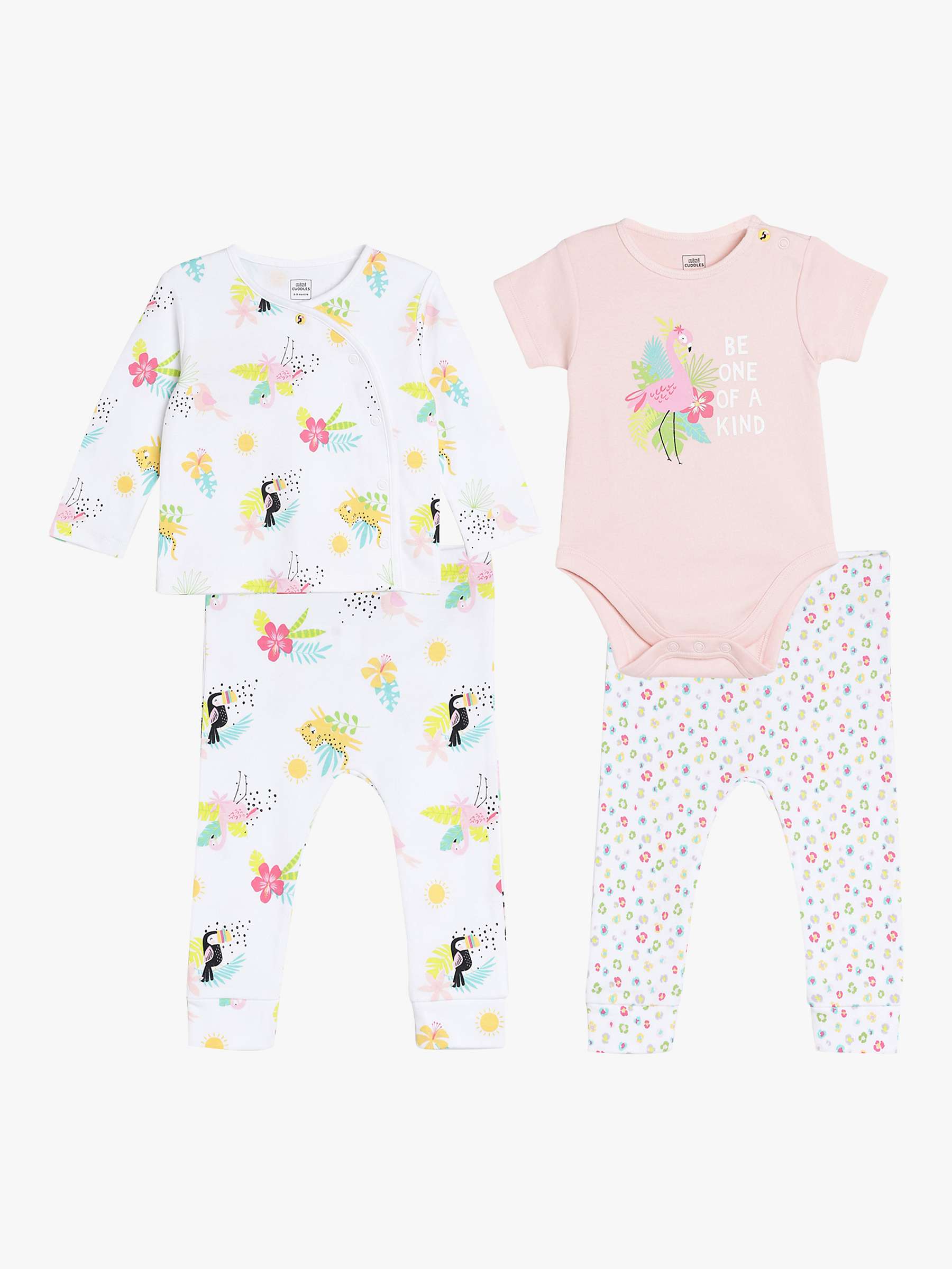 Buy Mini Cuddles Baby Tropical Floral & Tropical Bird Top, Bodysuit & Leggings Set, Pack of 4, Pink/Multi Online at johnlewis.com