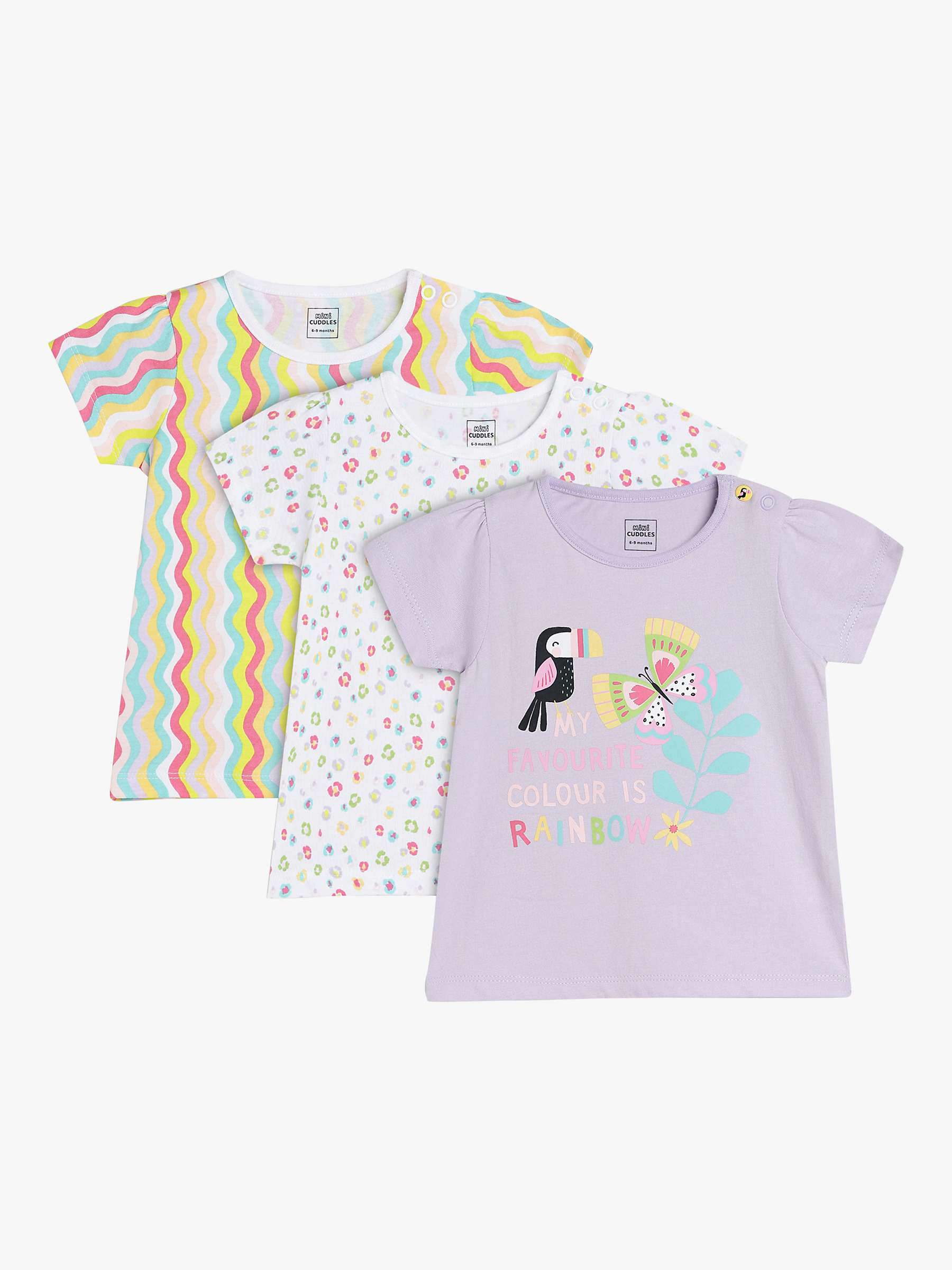 Buy Mini Cuddles Baby Wavy Stripe, Floral & Tropical Bird Graphic T-Shirts, Pack Of 3, Pink/Multi Online at johnlewis.com