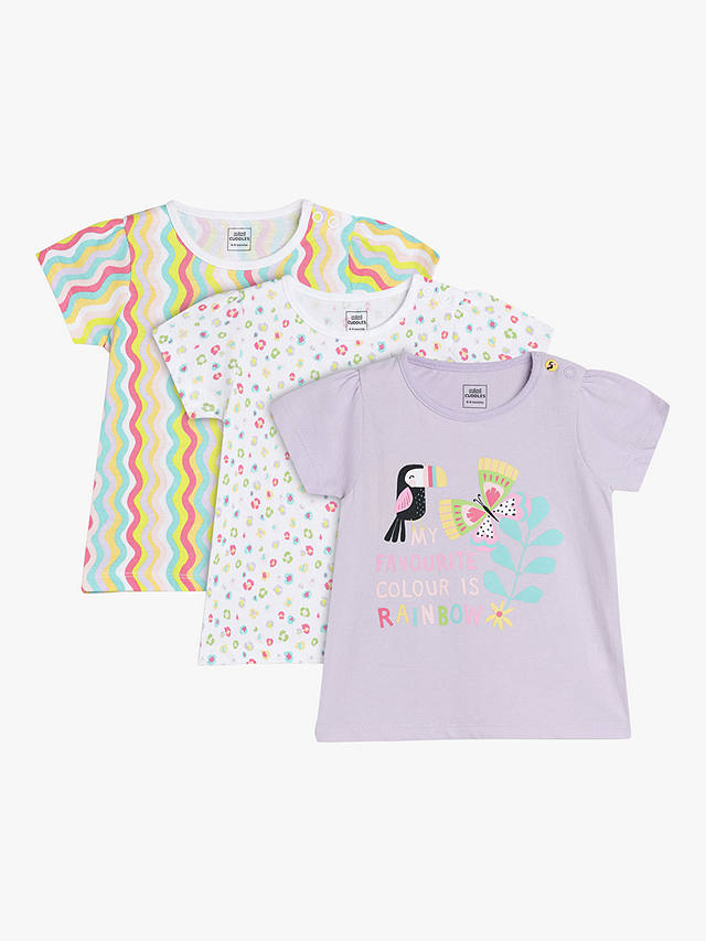 Mini Cuddles Baby Wavy Stripe, Floral & Tropical Bird Graphic T-Shirts, Pack Of 3, Pink/Multi