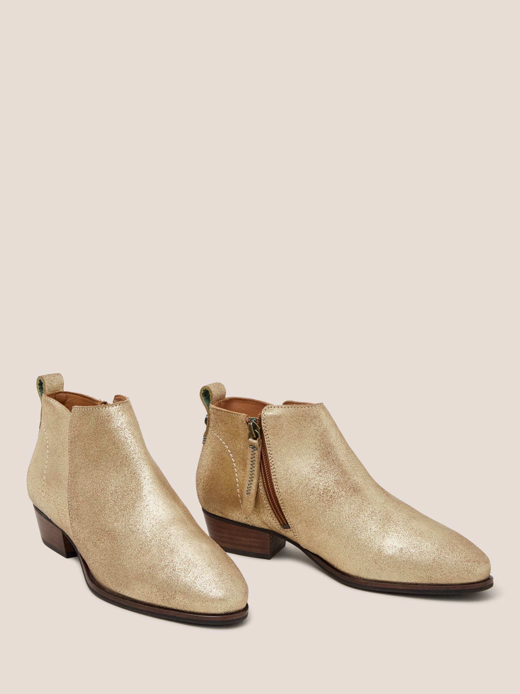 White Stuff Willow Leather Shoe Boots, Gold, 8