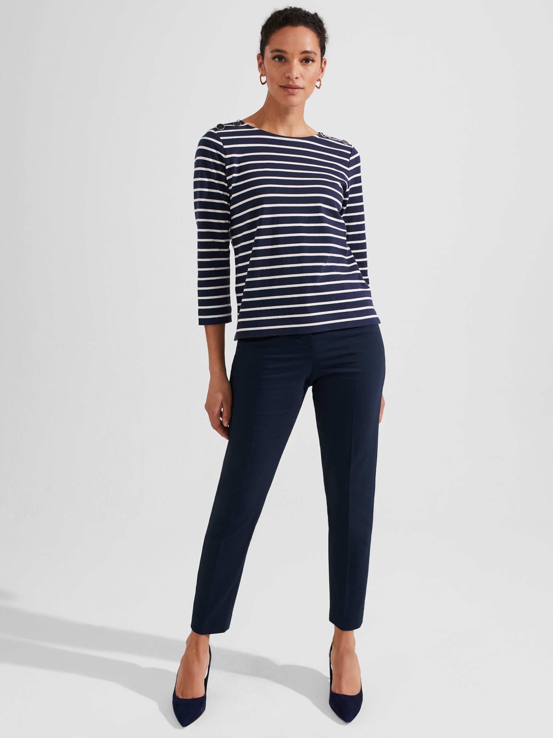 Hobbs Quin Cotton Blend Trousers, Navy at John Lewis & Partners