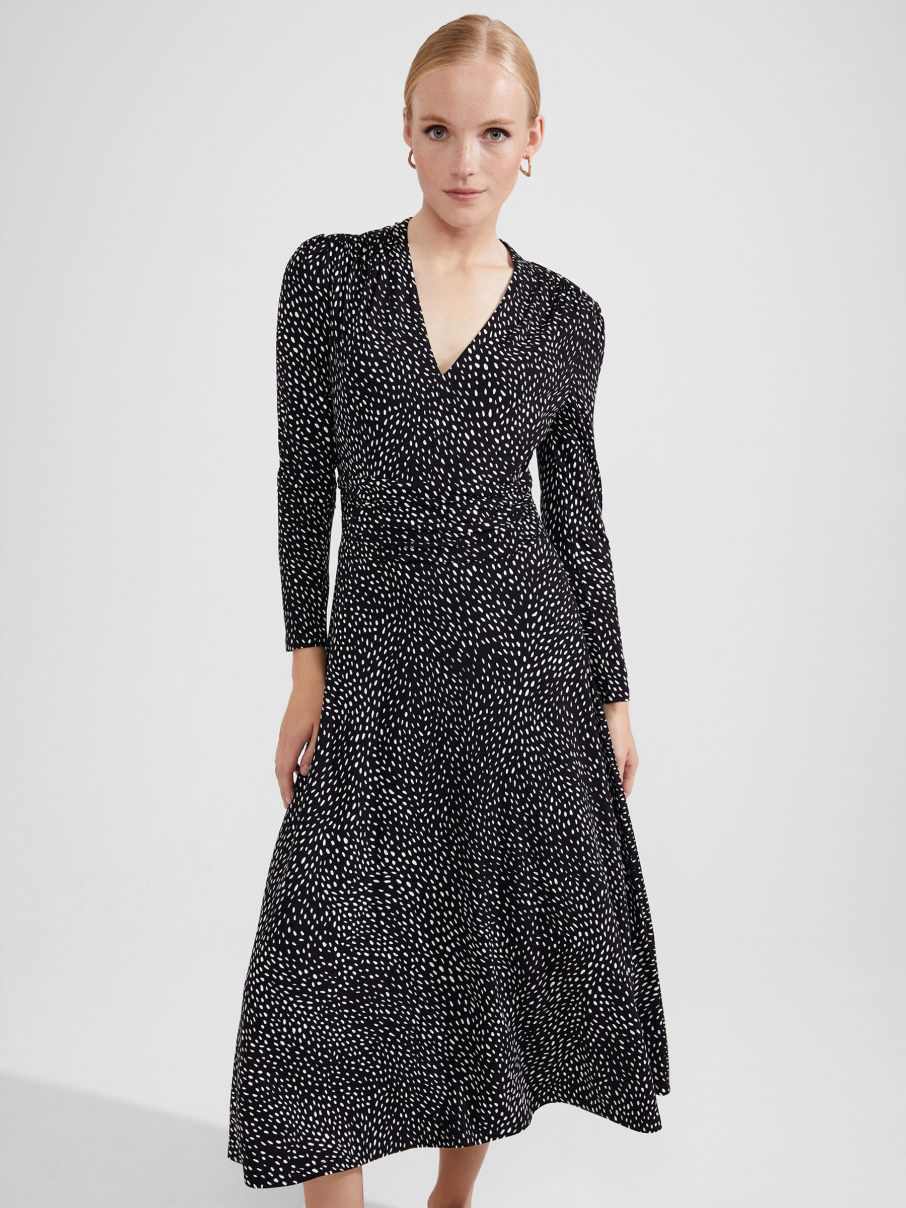 Hobbs Drew Ecovero Print Jersey Dress, Black/Ivory, 10