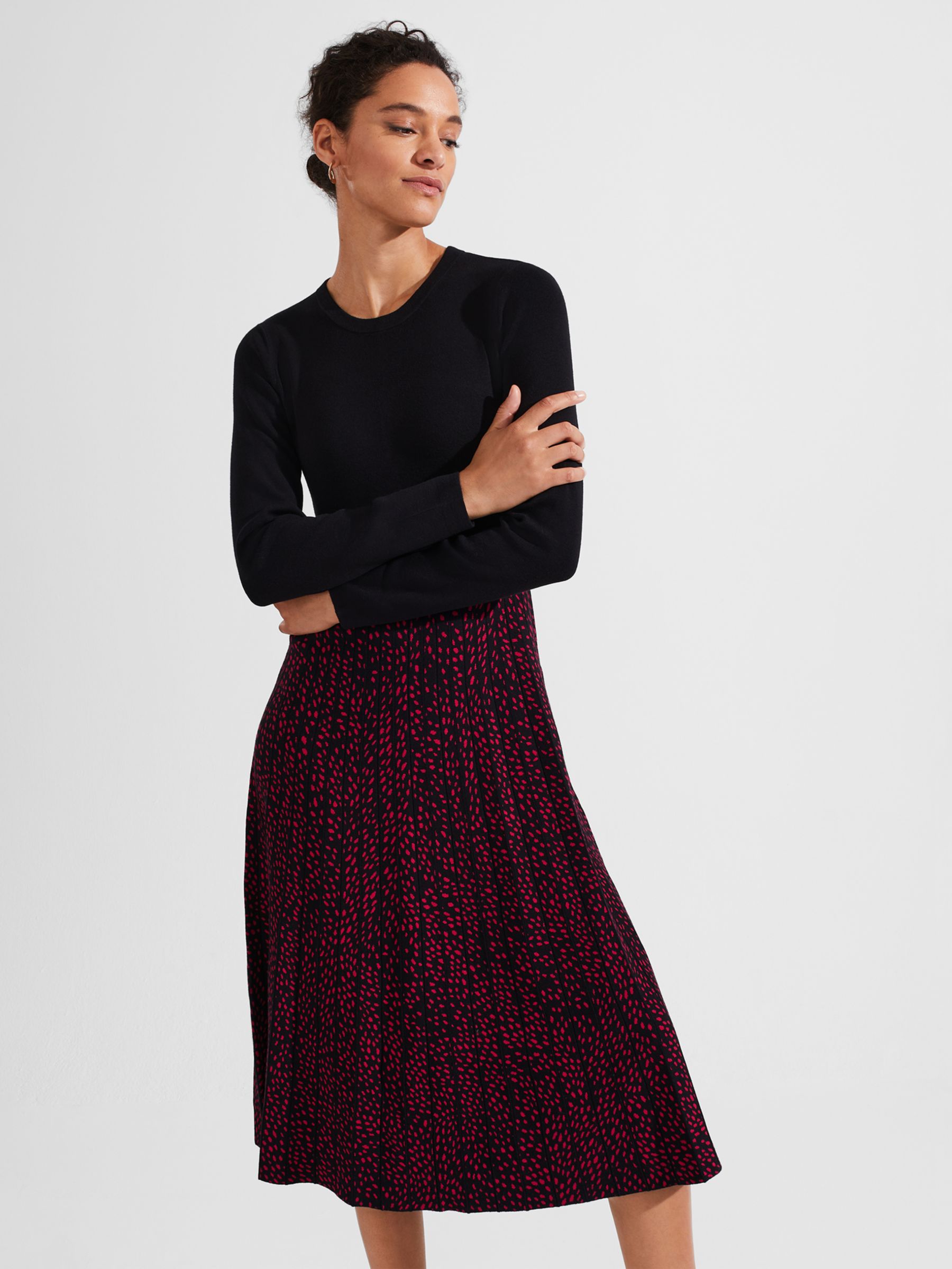 Hobbs Harlie Knitted Dress, Black Cerise at John Lewis & Partners