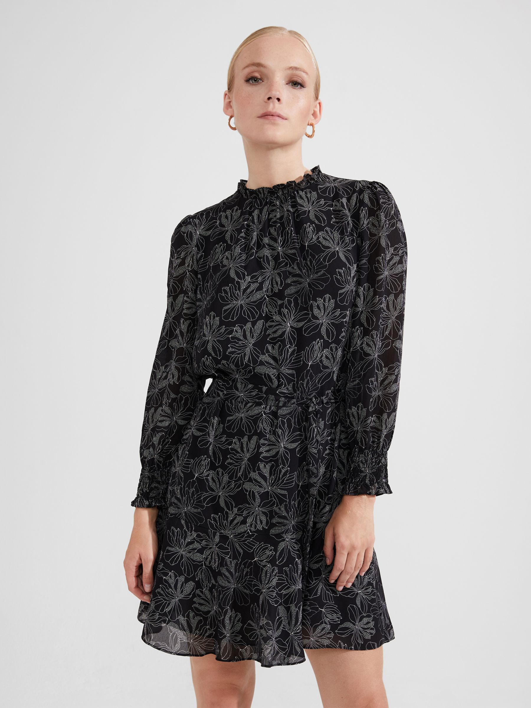 Hobbs Natalie Long Sleeve Mini Dress, Black/Ivory at John Lewis & Partners