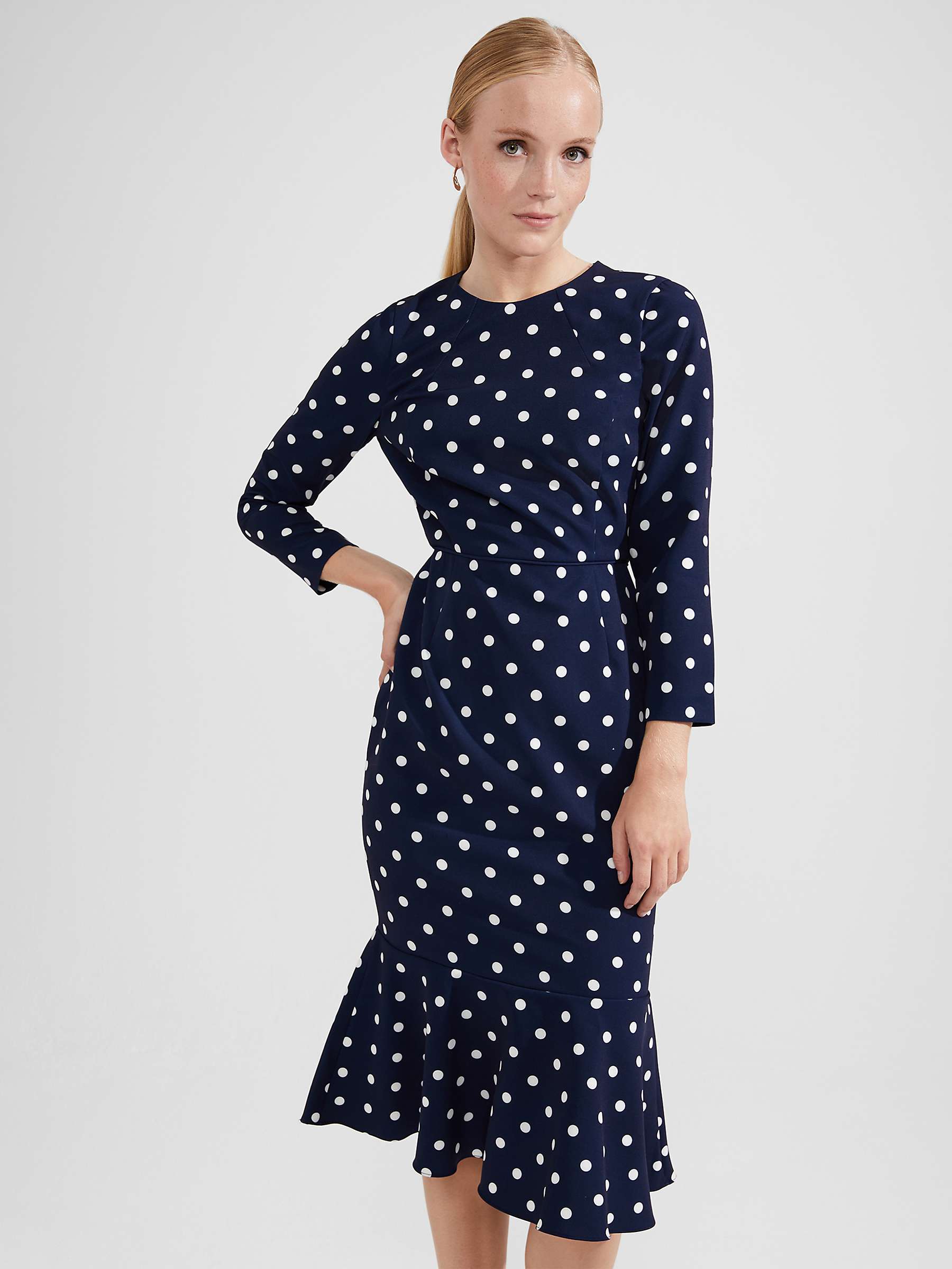 Buy Hobbs Liza Polka Dot Knee Length Dress, Navy/Ivory Online at johnlewis.com