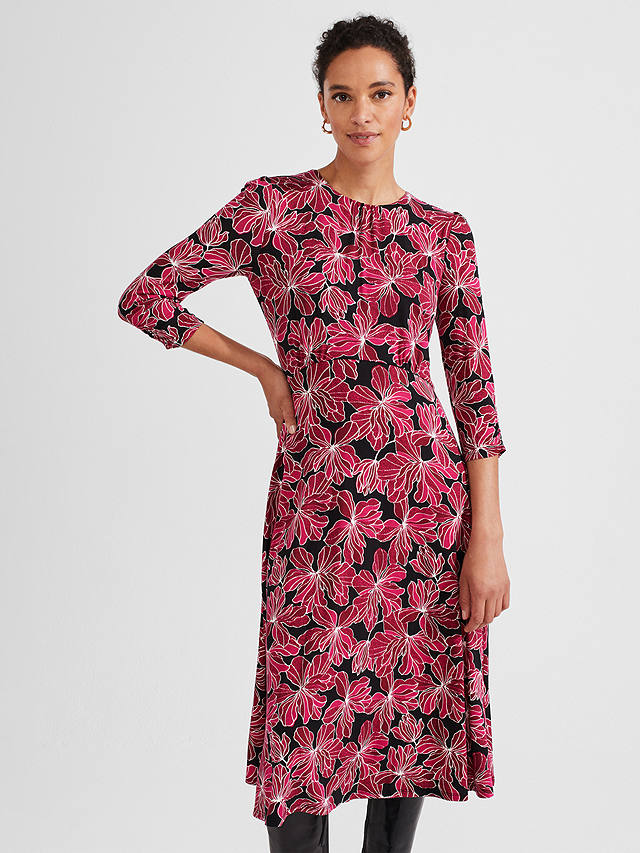 Hobbs Mabel Floral Jersey Dress, Black/Pink