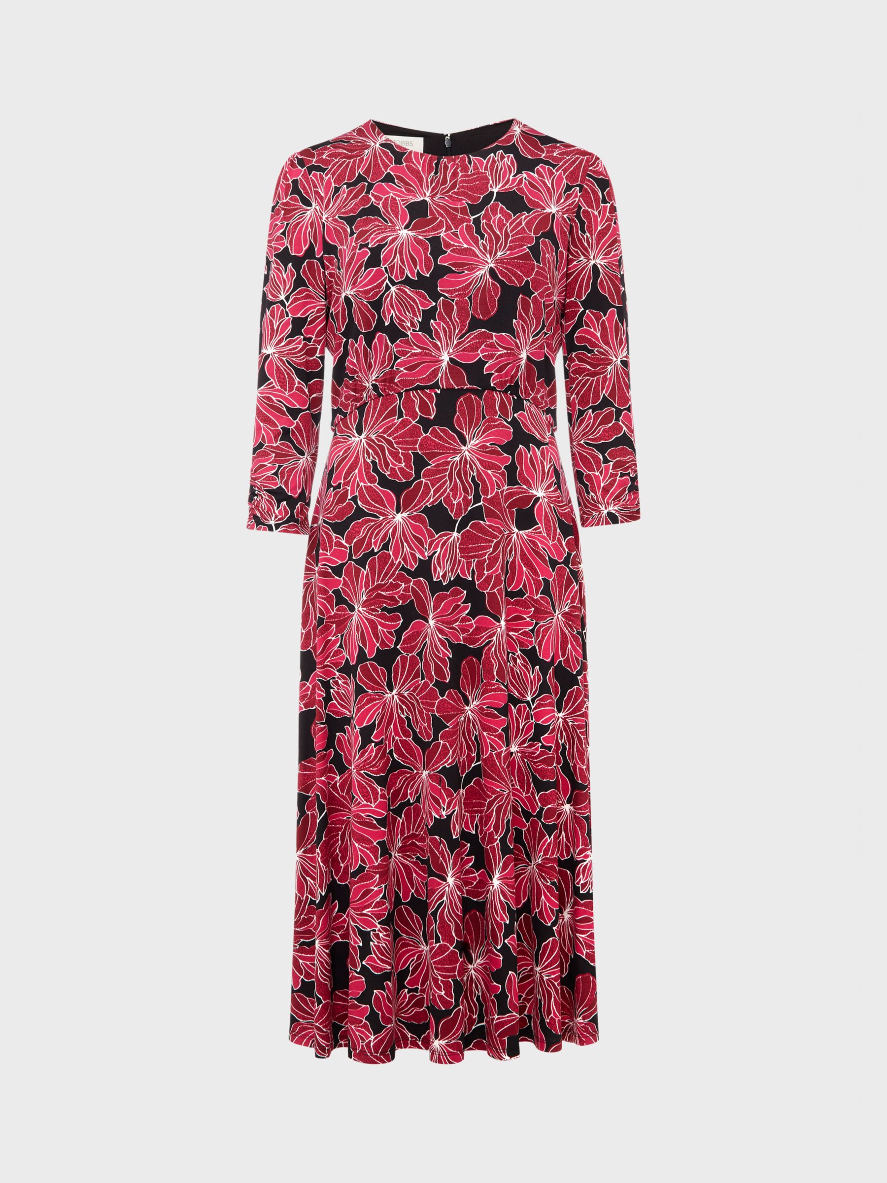 Hobbs Mabel Floral Jersey Dress, Black/Pink at John Lewis & Partners