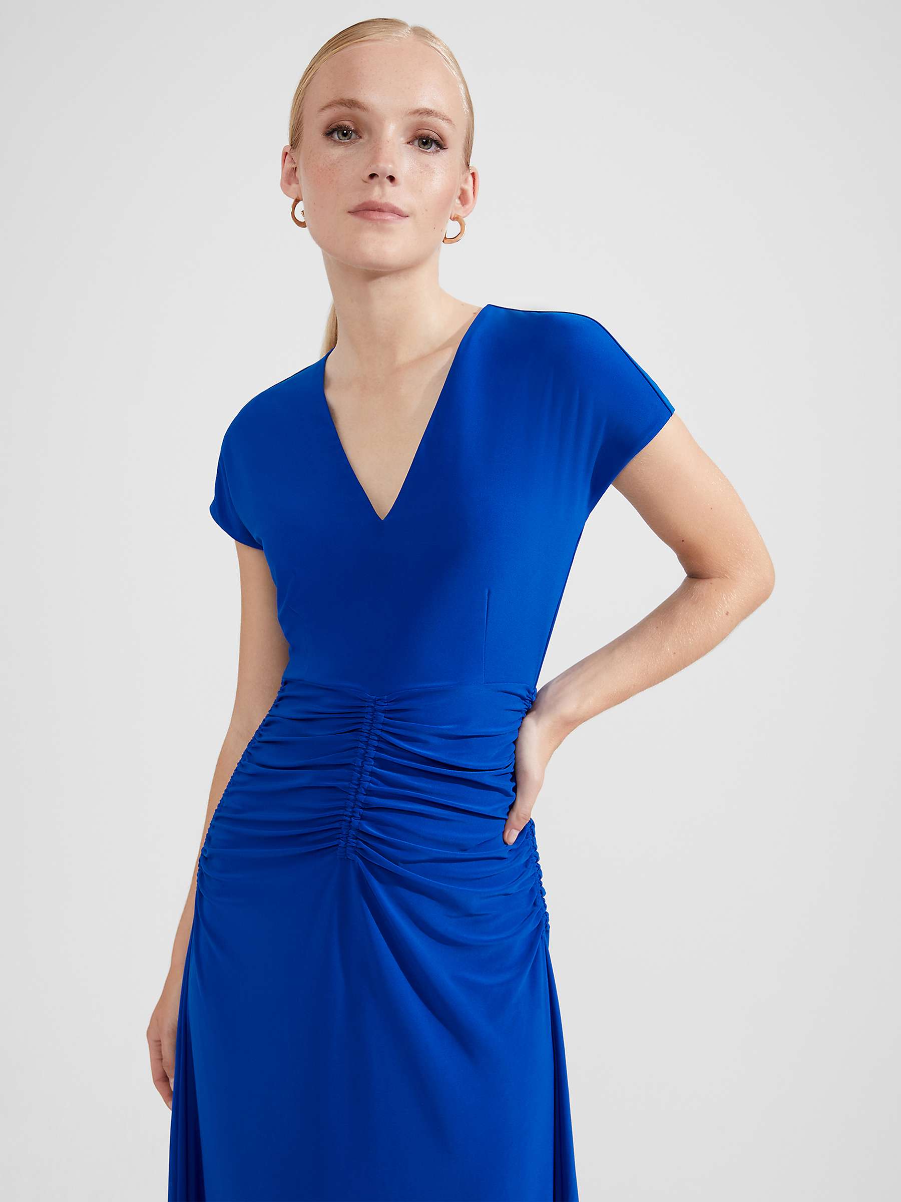 Buy Hobbs Daniella Ruched Waist Midi Dress, Egyptian Blue Online at johnlewis.com