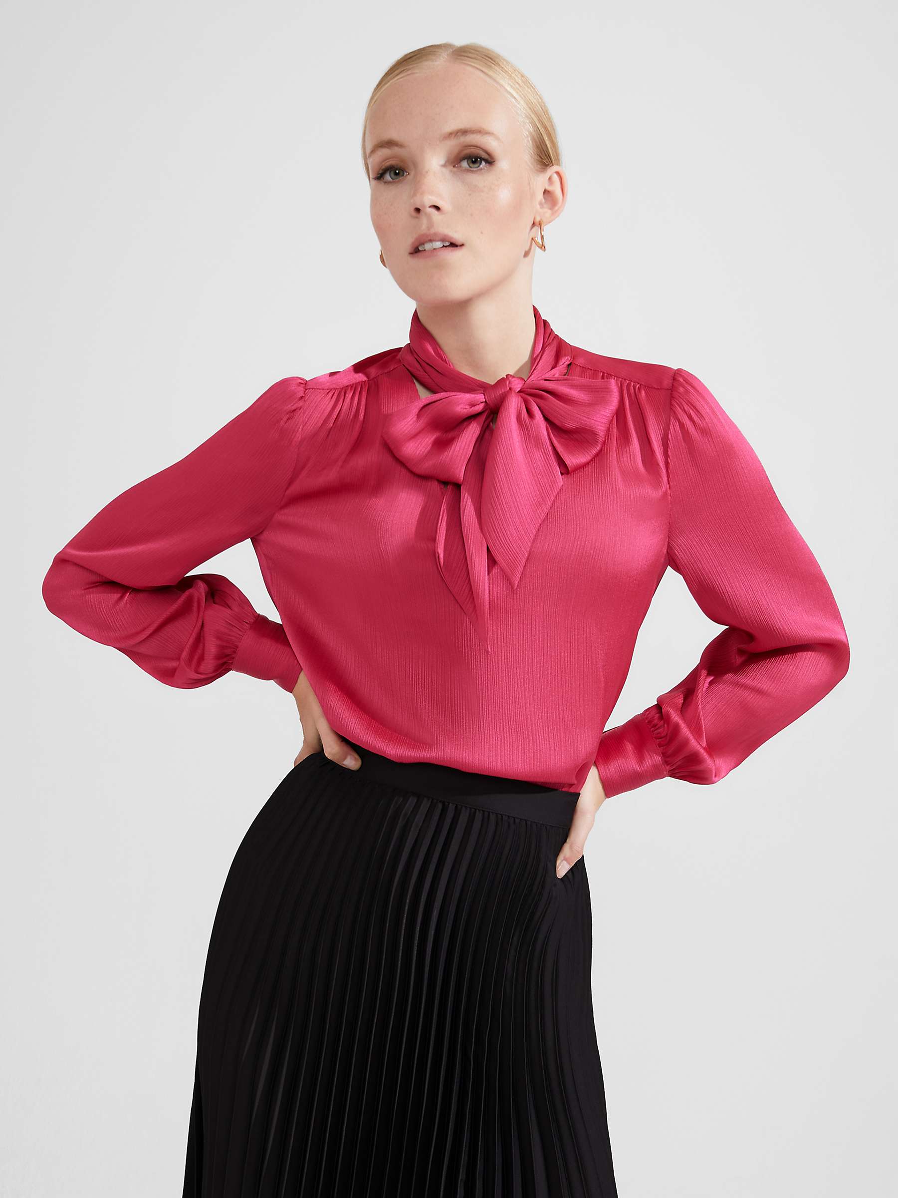 Buy Hobbs Dorset Tie Neck Blouse, Pink Online at johnlewis.com