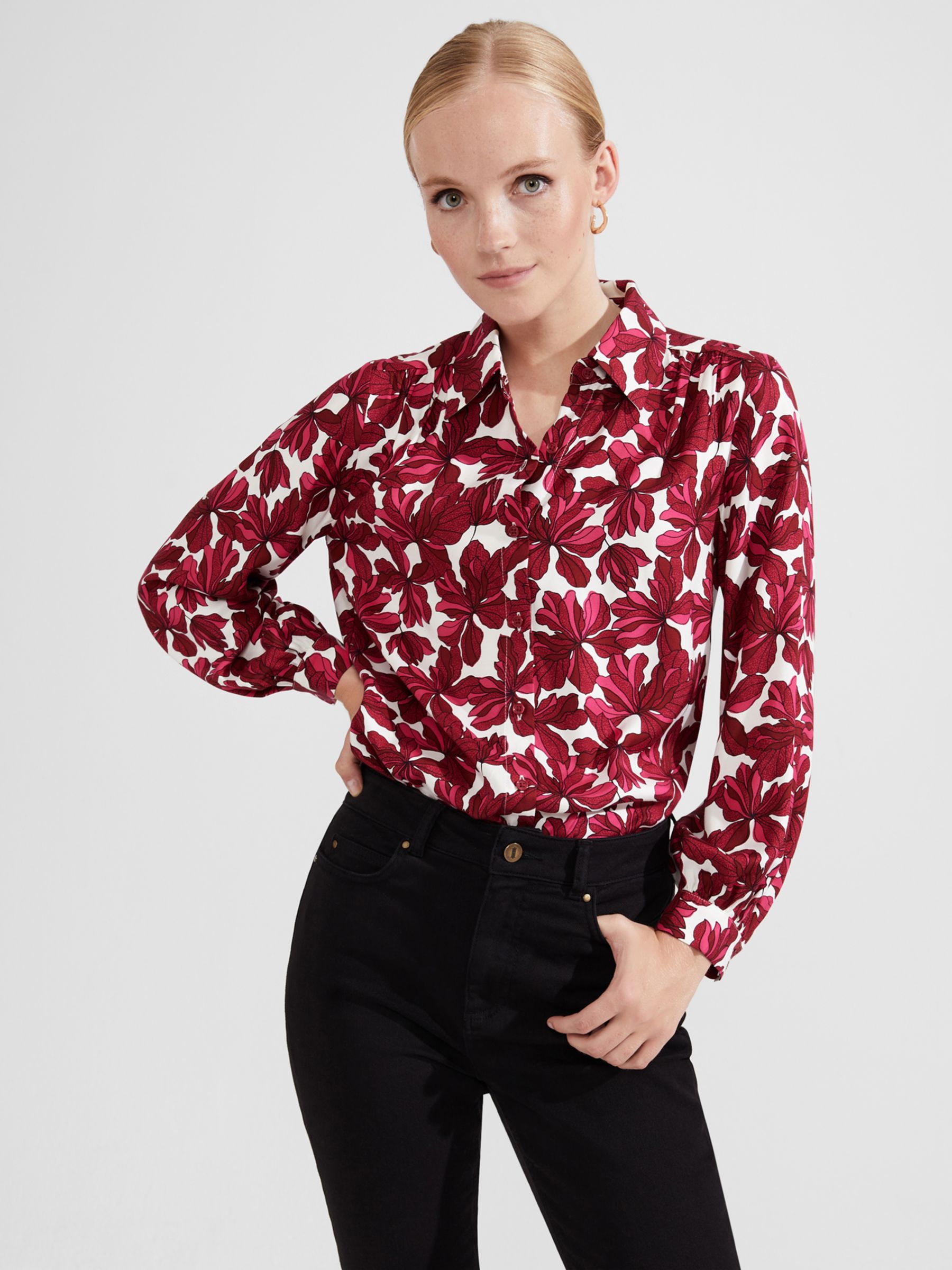 Hobbs Livia Ecovero Floral Blouse, Pink/Ivory at John Lewis & Partners
