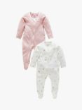 Purebaby Baby Organic Cotton Floral Stripe Sleepsuit, Pack of 2, Blossom