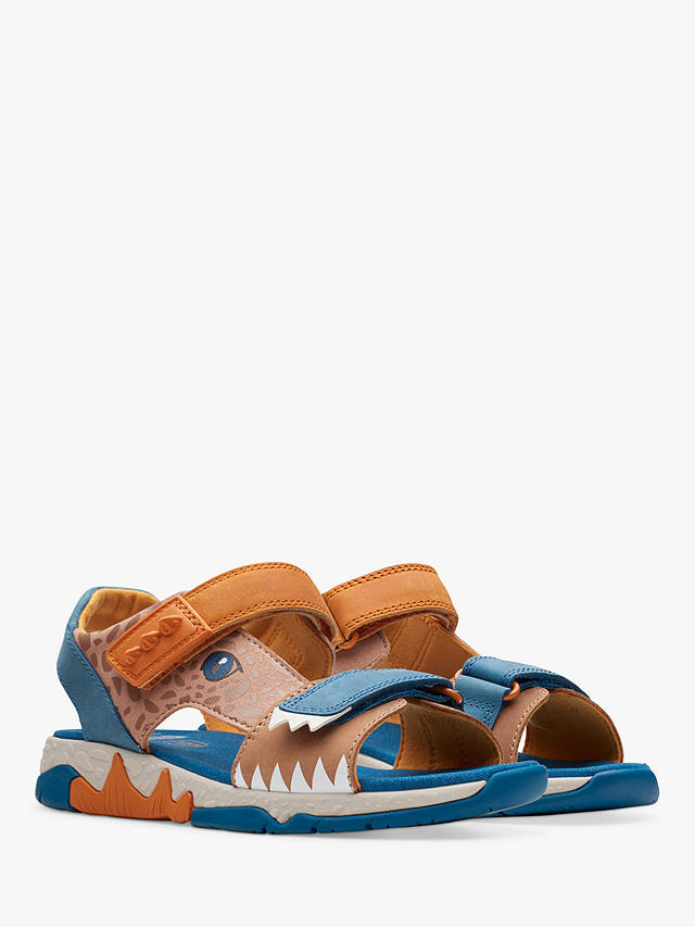 Clarks Kids' Spiney See Dinosaur Leather Sandals, Tan/Multi