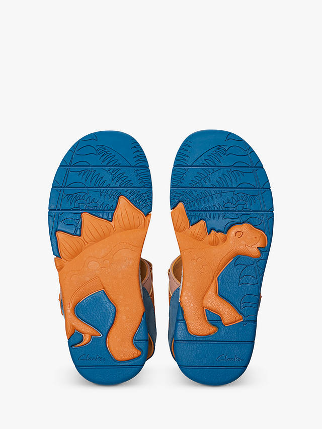 Clarks Kids' Spiney See Dinosaur Leather Sandals, Tan/Multi